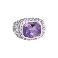 Amethyst Iolite Ring 10k White Gold Vintage East West Cocktail Estate Jewelry