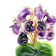 Amethyst & Jade 18k Yellow Gold Brooch