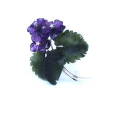 Amethyst Jadeite Violet Flower Bouquet Brooch Pin Gold Featured Magazine, 1955