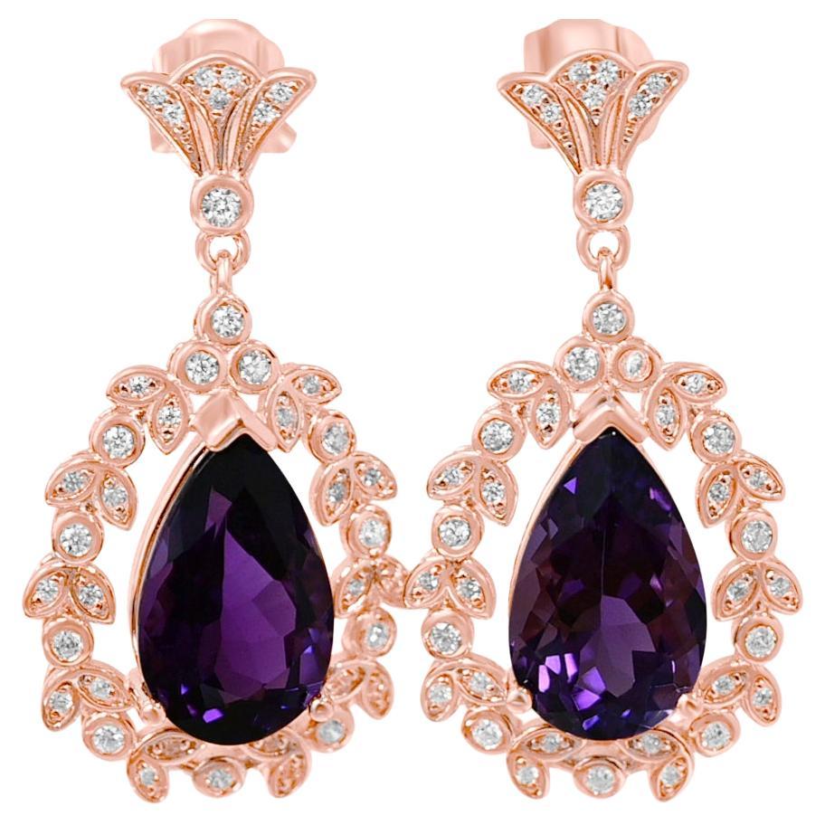 Boucles d'oreilles vintage en or rose 18 carats sur argent, pierre de naissance de février