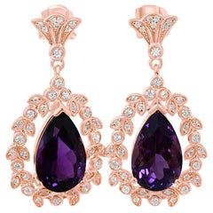 Boucles d'oreilles vintage en or rose 18 carats sur argent, pierre de naissance de février