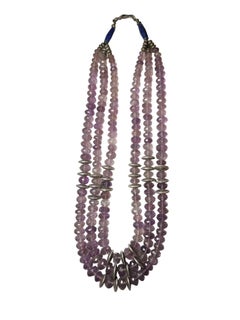Amethyst, Lapis lazuli and Silver Multi-Strand Necklace