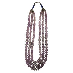Vintage Amethyst, Lapis lazuli and Silver Multi-Strand Necklace