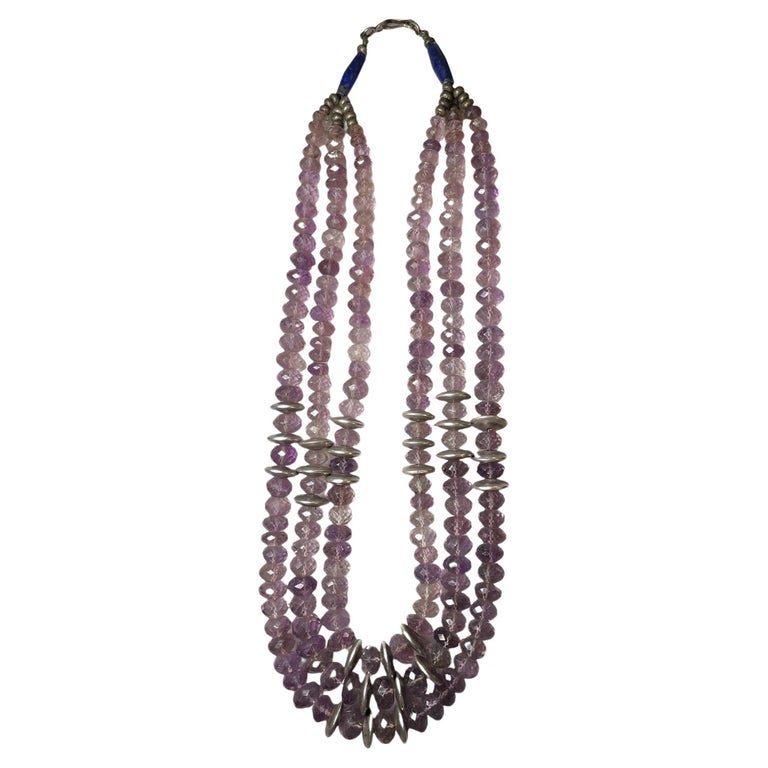 Collier Vintage Marocain - 7 Perles Bakélite Jaune Sur Métal Argenté - Rétro - Occasion - Pendentif Ovale