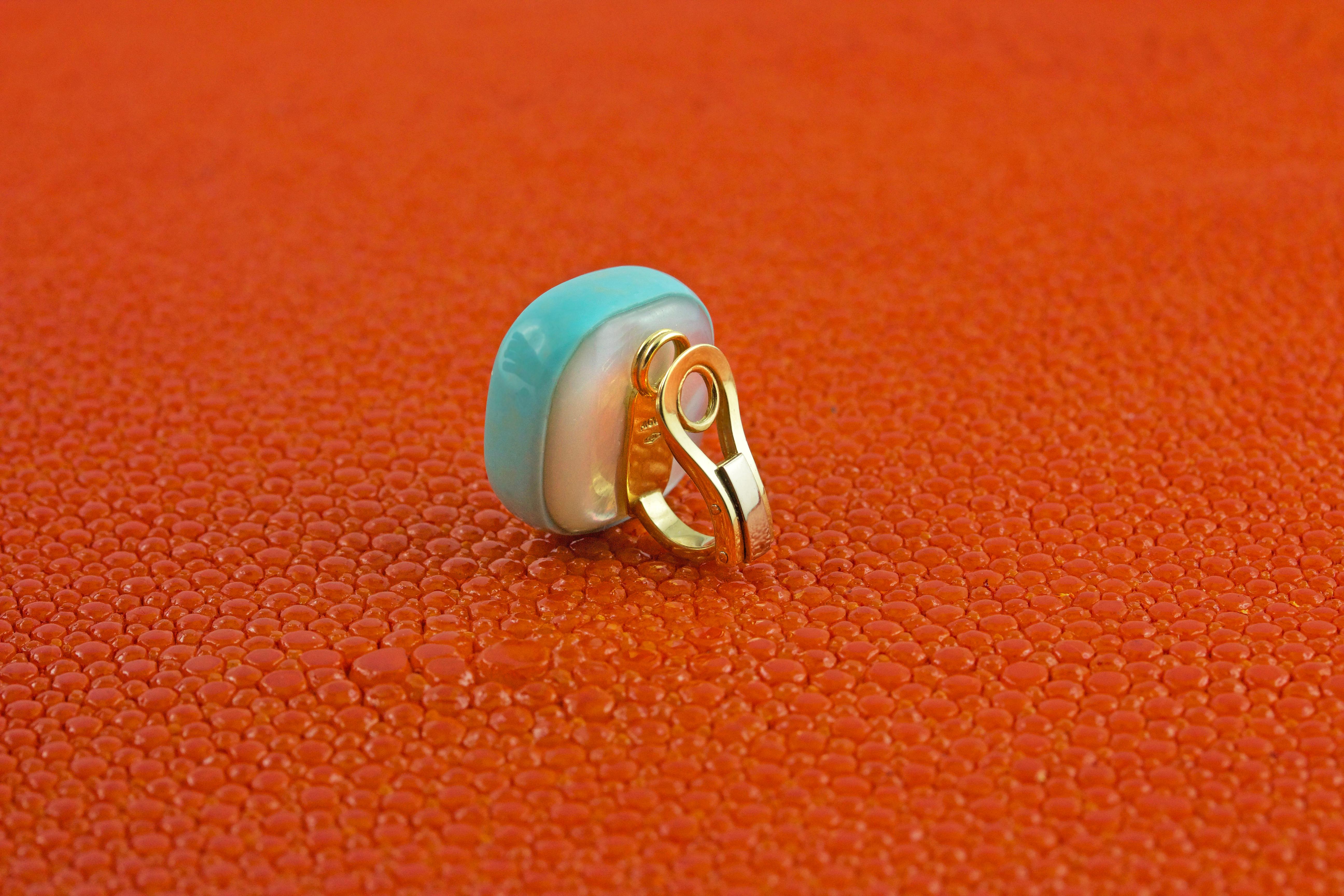 Pendientes Amatista Lapislázuli Turquesa Madreperla Oro Amarillo 18 Kilates en Nuevo estado para la venta en Milano, IT
