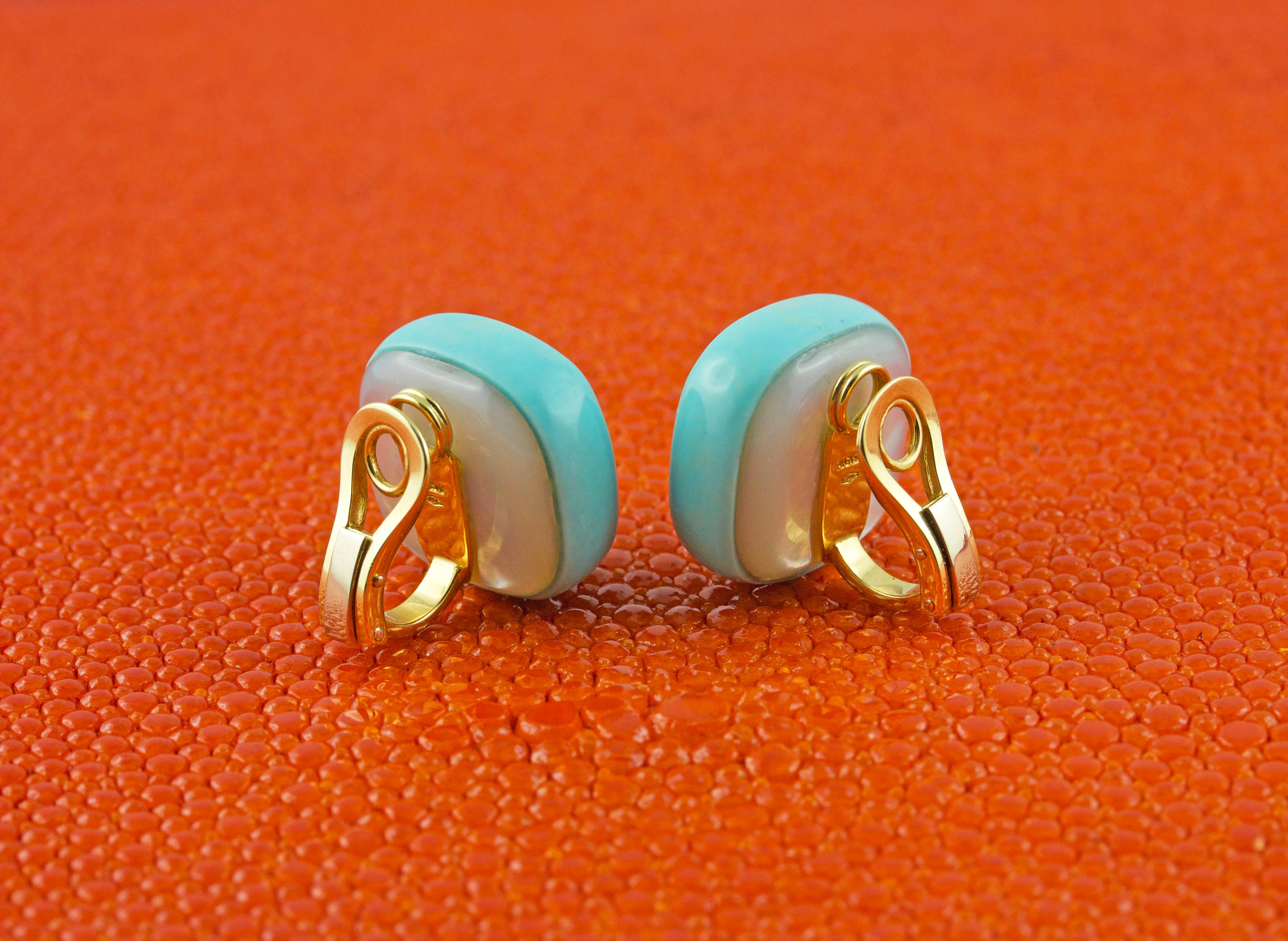 Femenino o masculino Pendientes Amatista Lapislázuli Turquesa Madreperla Oro Amarillo 18 Kilates en venta
