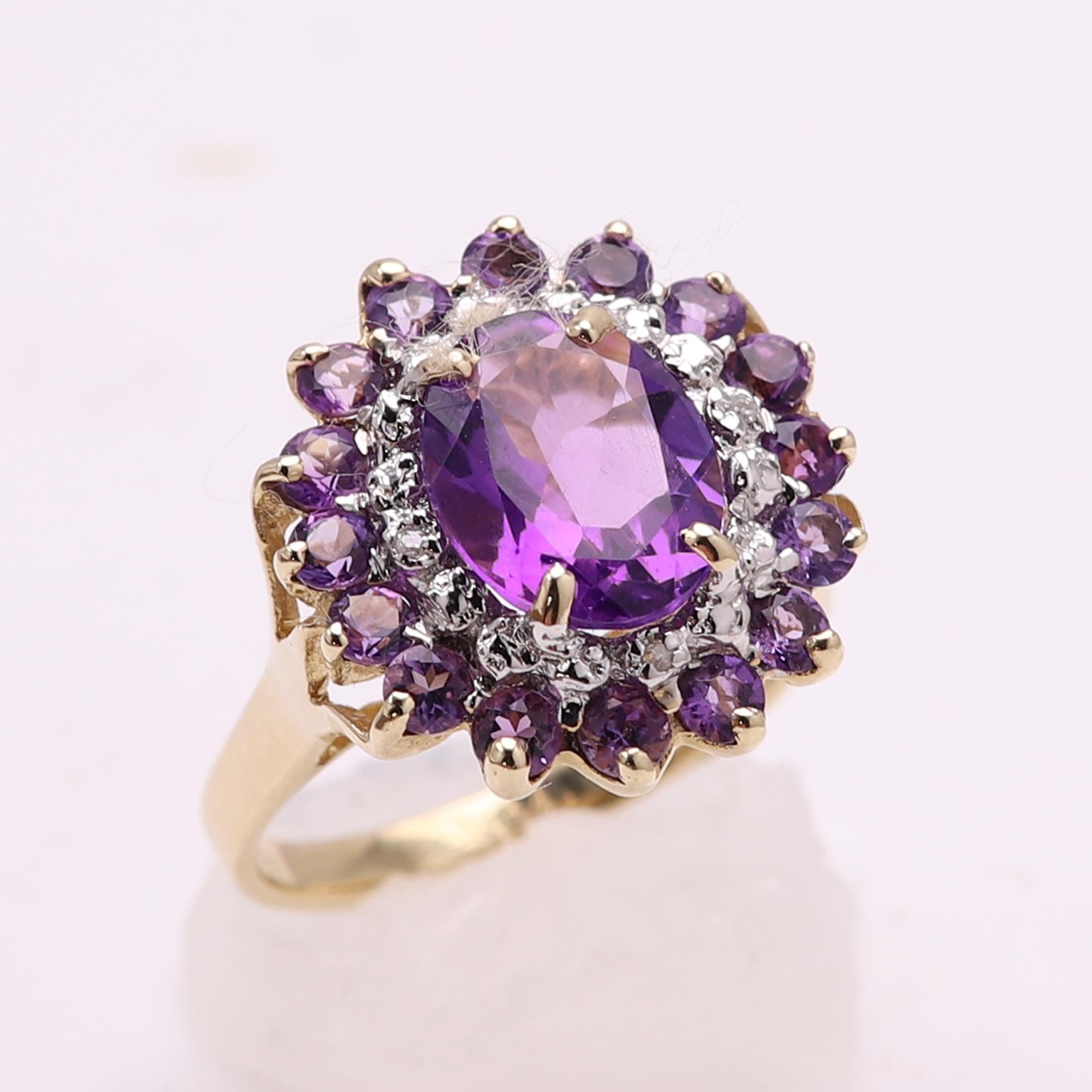 Amethyst Large Cocktail Ring 10 Karat Yellow Gold  Statement Ring For Sale 5