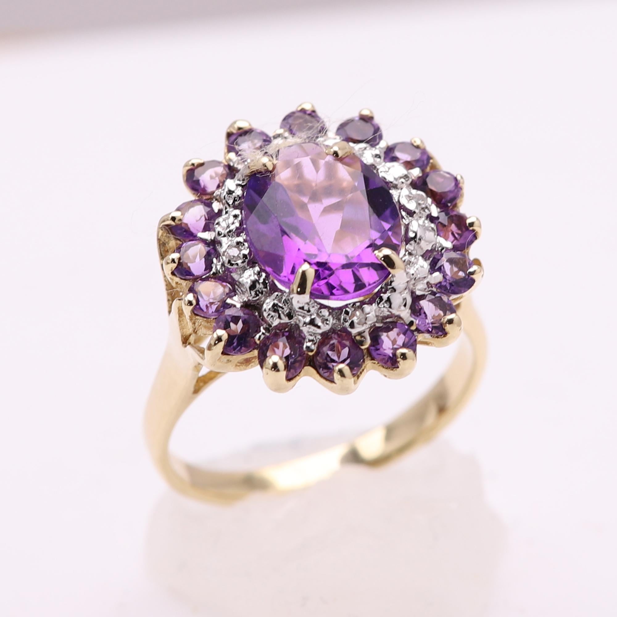 Amethyst Large Cocktail Ring 10 Karat Yellow Gold  Statement Ring For Sale 6