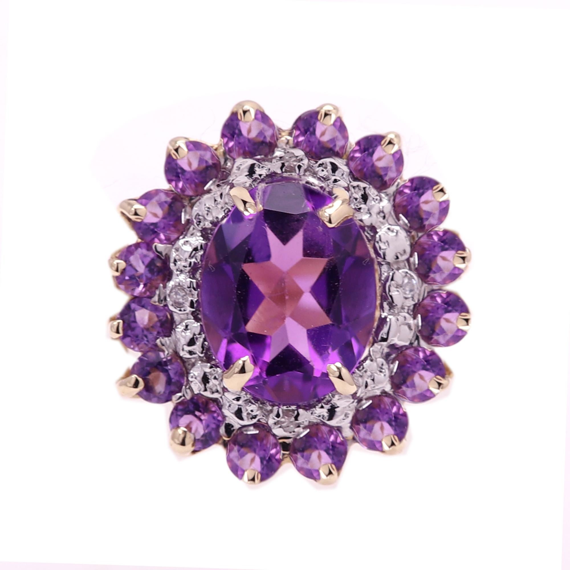 Amethyst Large Cocktail Ring 10 Karat Yellow Gold  Statement Ring For Sale 7