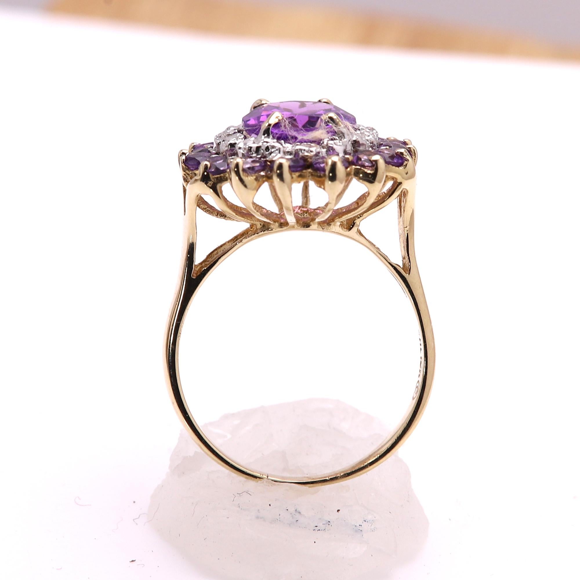Amethyst Large Cocktail Ring 10 Karat Yellow Gold  Statement Ring For Sale 8