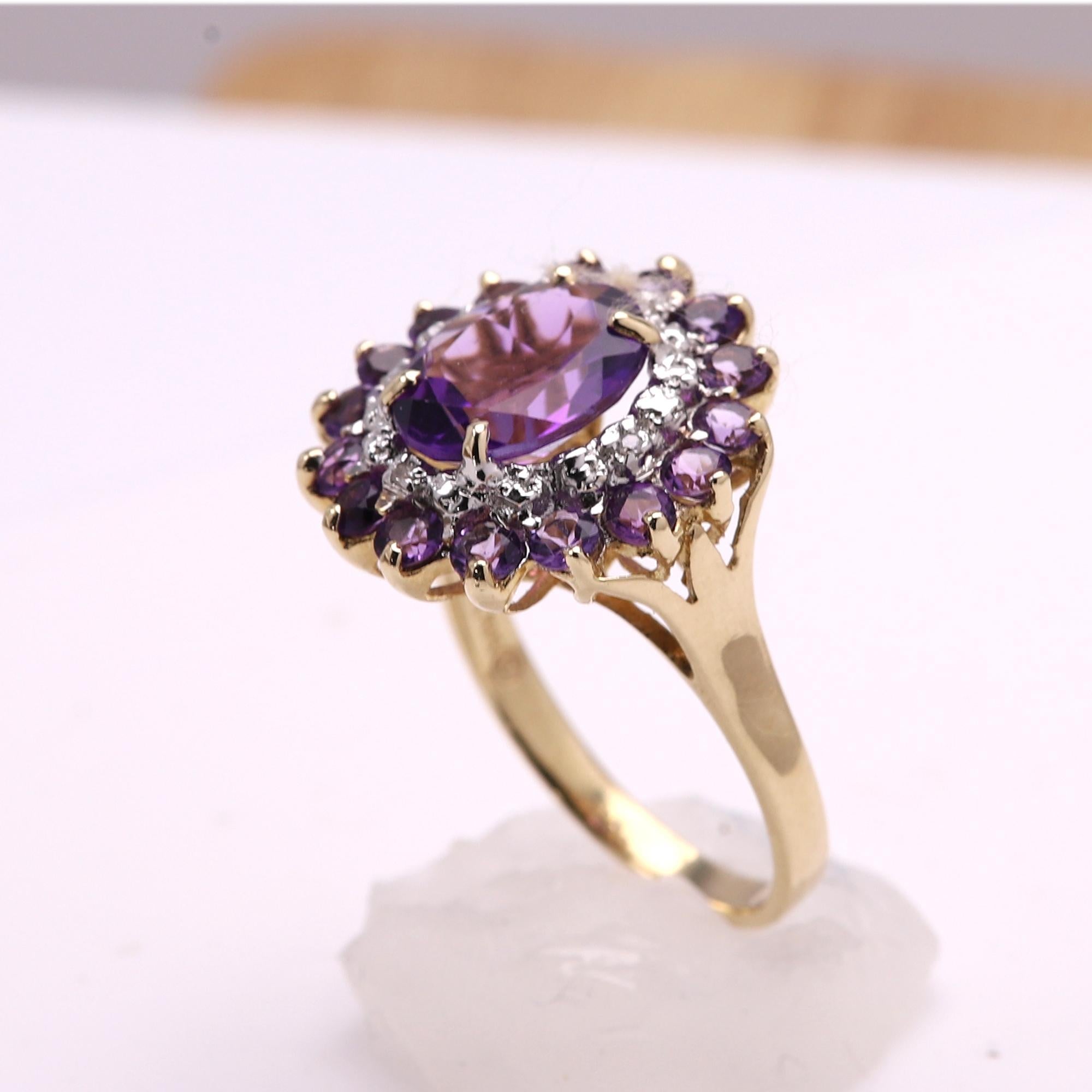 Amethyst Large Cocktail Ring 10 Karat Yellow Gold  Statement Ring For Sale 9
