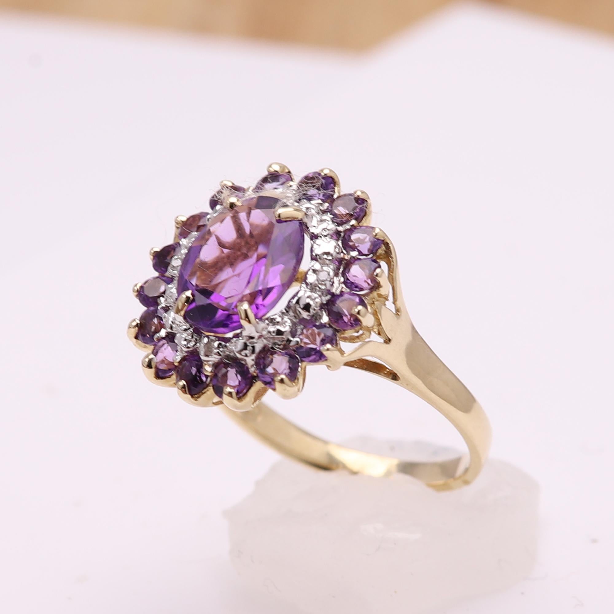 Oval Cut Amethyst Large Cocktail Ring 10 Karat Yellow Gold  Statement Ring For Sale