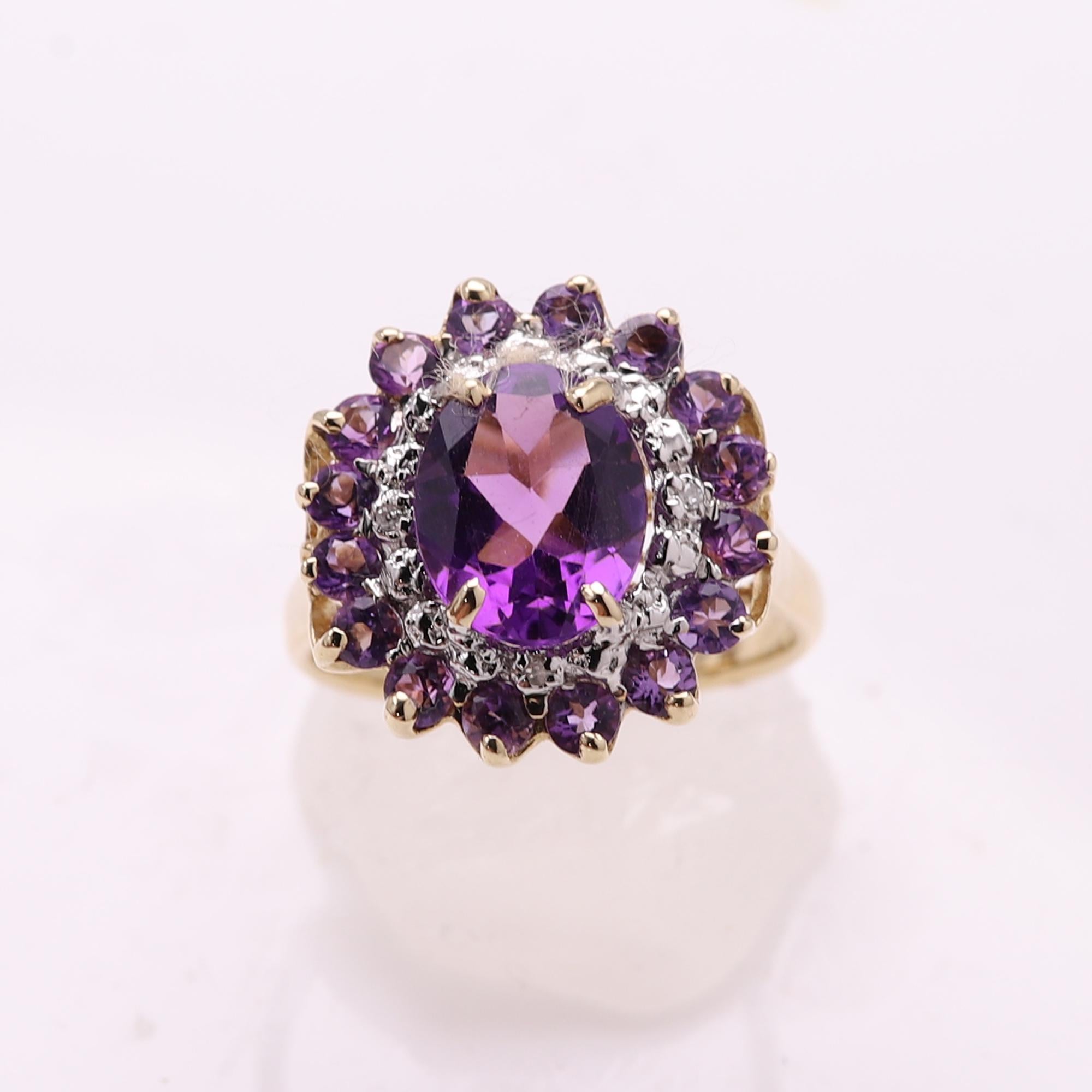 Amethyst Large Cocktail Ring 10 Karat Yellow Gold  Statement Ring For Sale 1