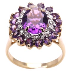 Vintage Amethyst Cocktail Ring 10 Karat Yellow Gold  Large Purple Gemstone