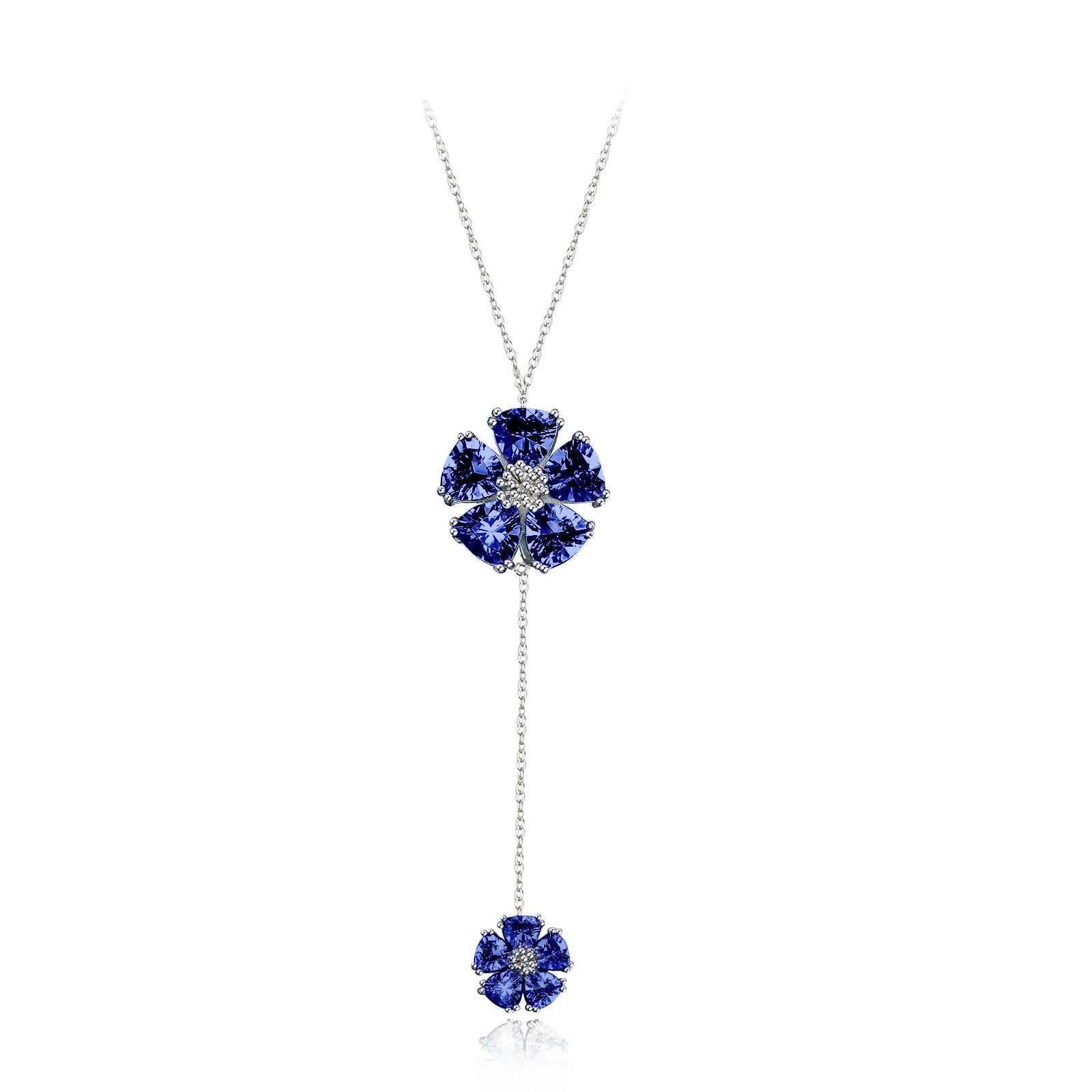 Trillion Cut Amethyst Large Double Blossom Lariat Necklace For Sale