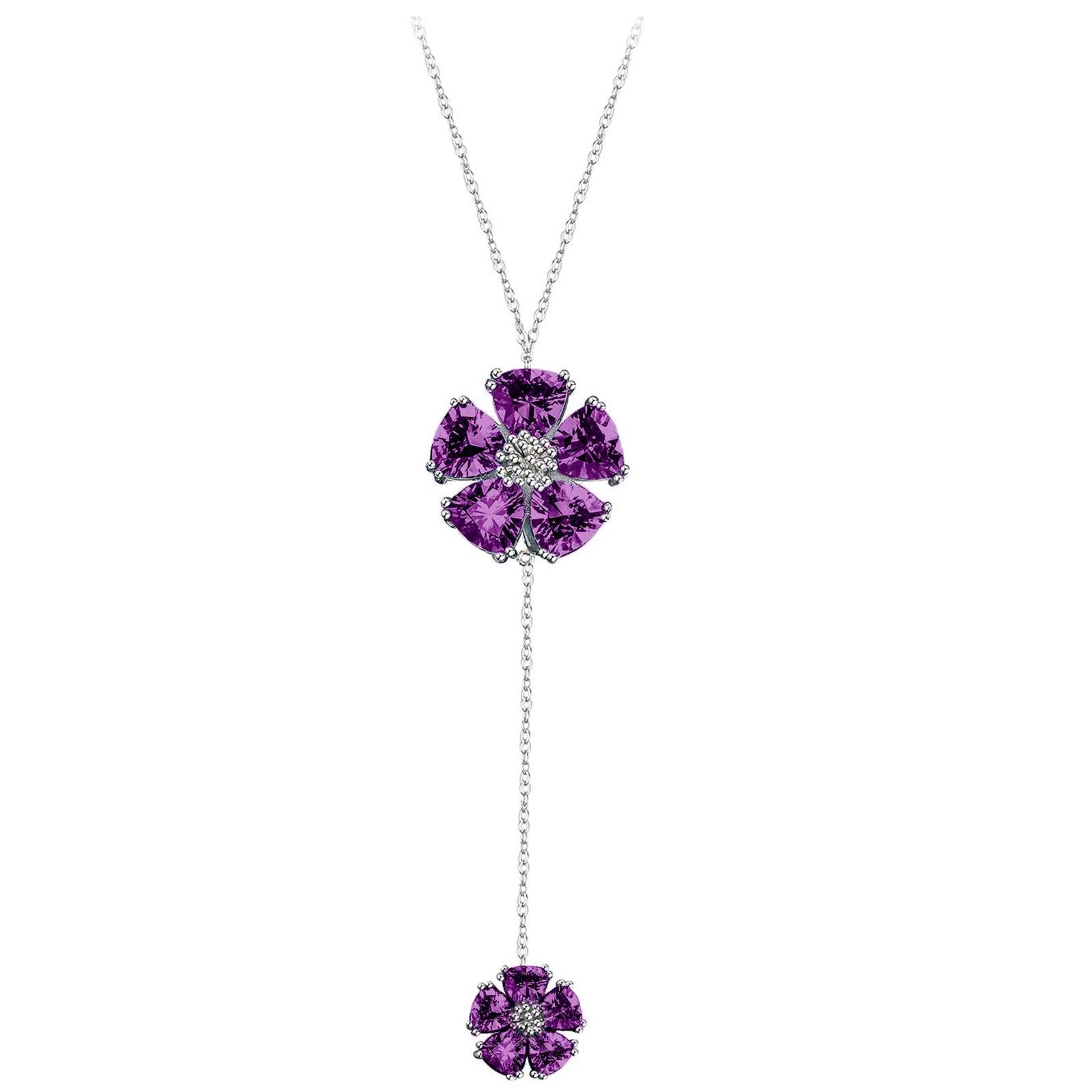 Amethyst Large Double Blossom Lariat Necklace