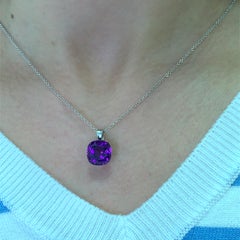Amethyst large pendant necklace 18k white gold