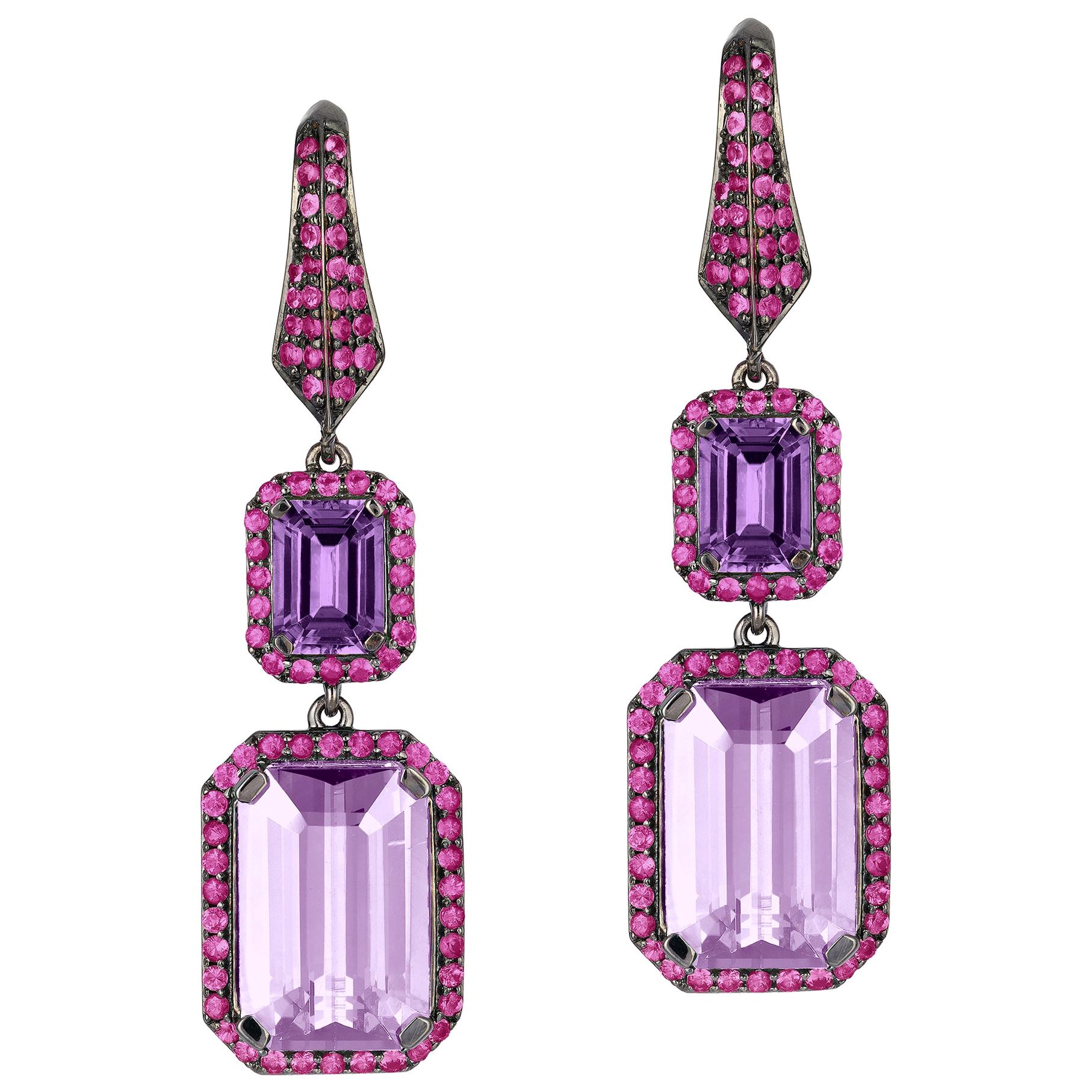 Goshwara Amethyst, Lavender and Pink Sapphire Earrings