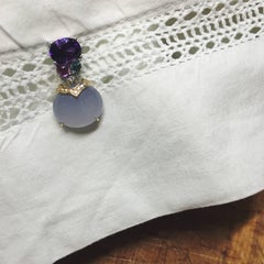 Amethyst, Lavender Chalcedony and White Diamond Drop Cocktail Earrings