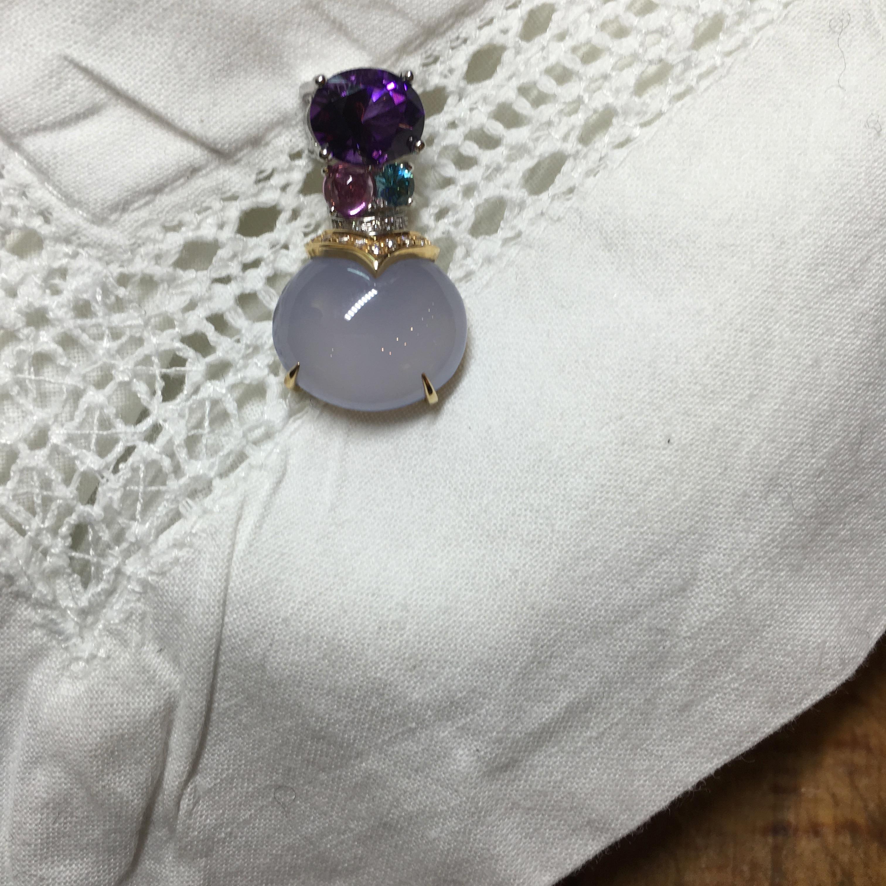 Women's Amethyst, Lavender Chalcedony and White Diamond Drop Cocktail Earrings