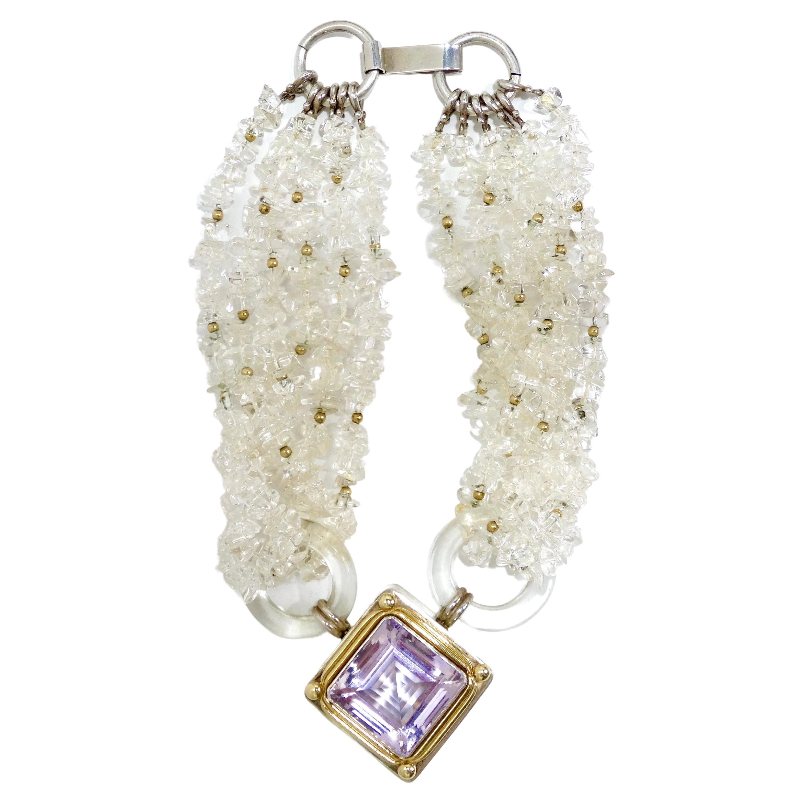  Amethyst Lavender Glass Quartz Statement Necklace