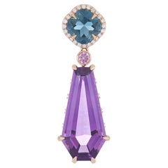 Amethyst, London Blue Topaz, Pink Sapphire and Diamond Set 18k Rose Gold Pendant
