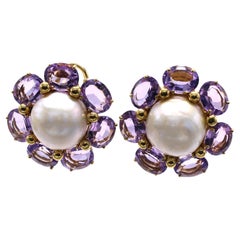 Amethyst Mabe Pearl 18 Karat Yellow Gold Ear Clips