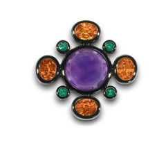 Amethyst, Mandarine Garnet and Emerald Brooch/Pendant