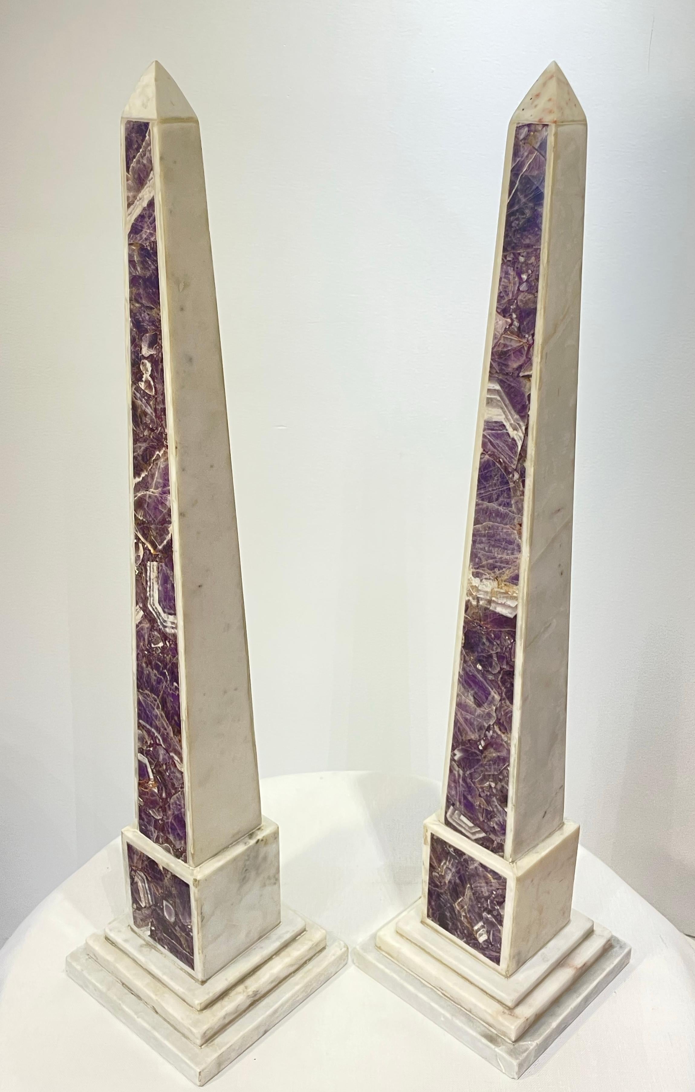 Italian Amethyst/Marble Obelisks 'Pair' For Sale