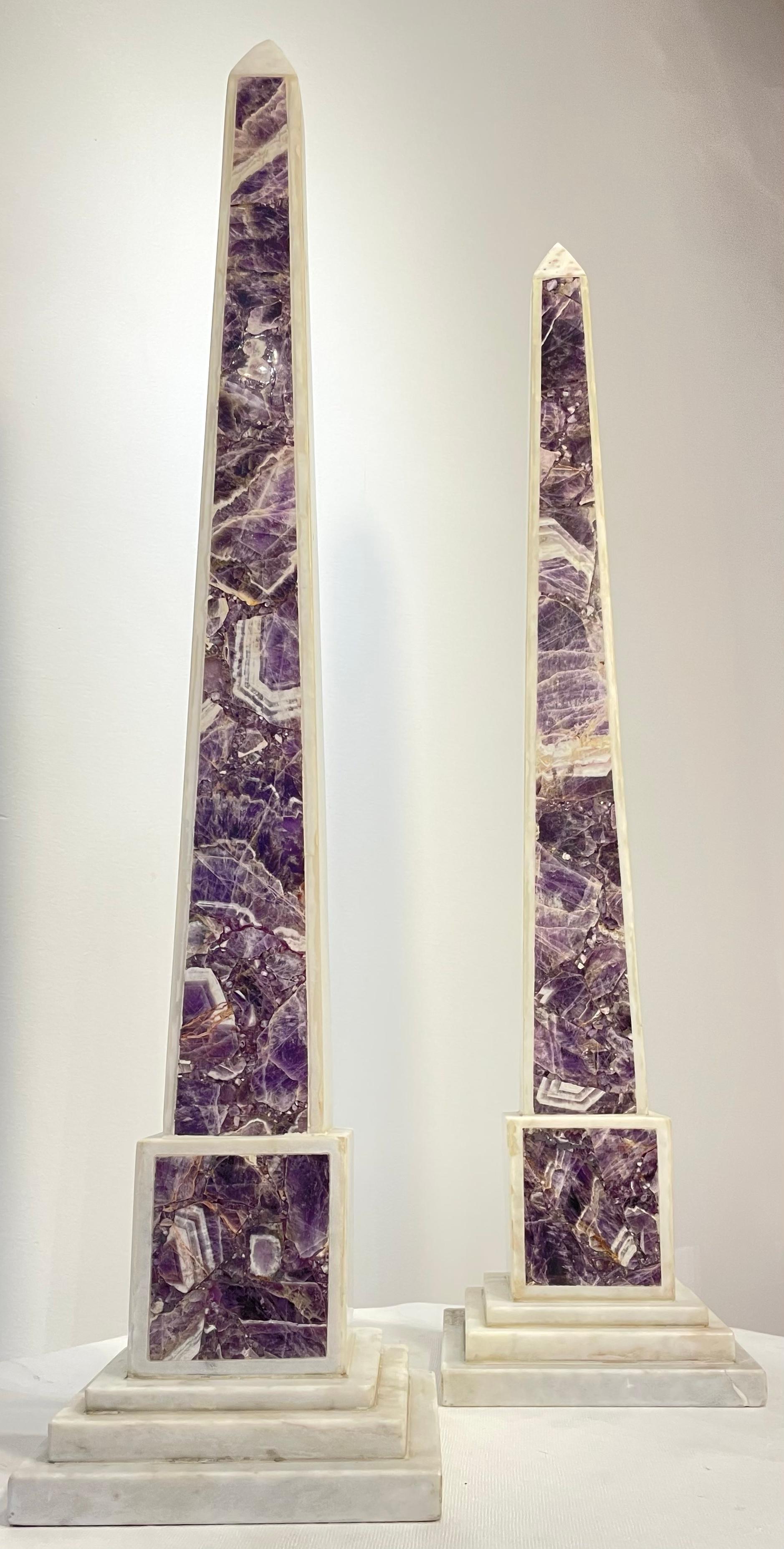 Amethyst/Marble Obelisks 'Pair' In Excellent Condition For Sale In West Hollywood, CA