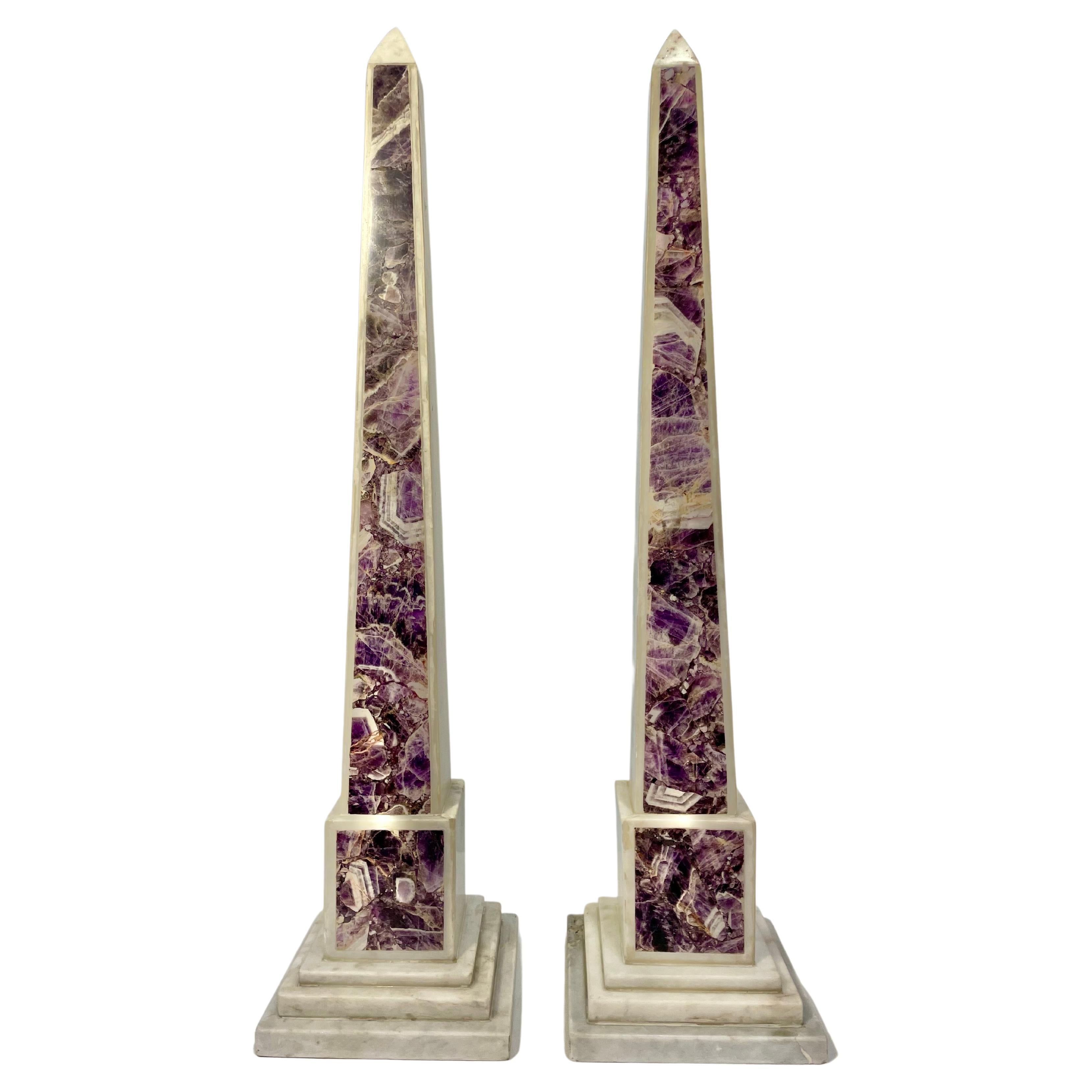 Amethyst/Marble Obelisks 'Pair' For Sale