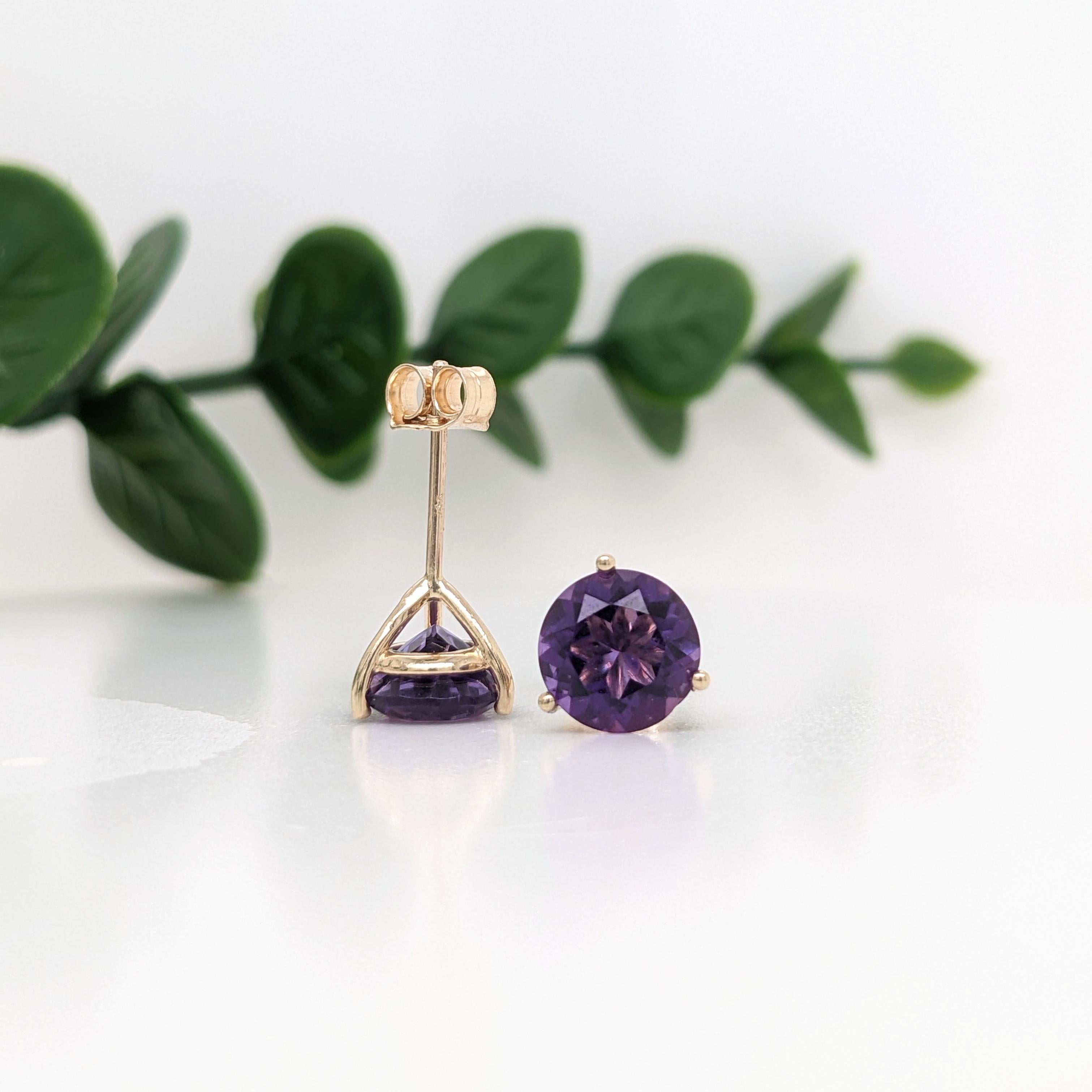 Orecchini solitari in oro massiccio 14K con ametista Martini, tondi 7 mm In condizioni Nuovo in vendita a Columbus, OH