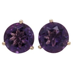 Pendientes Solitarios de Amatista Martini en Oro Macizo de 14K Redondos de 7mm