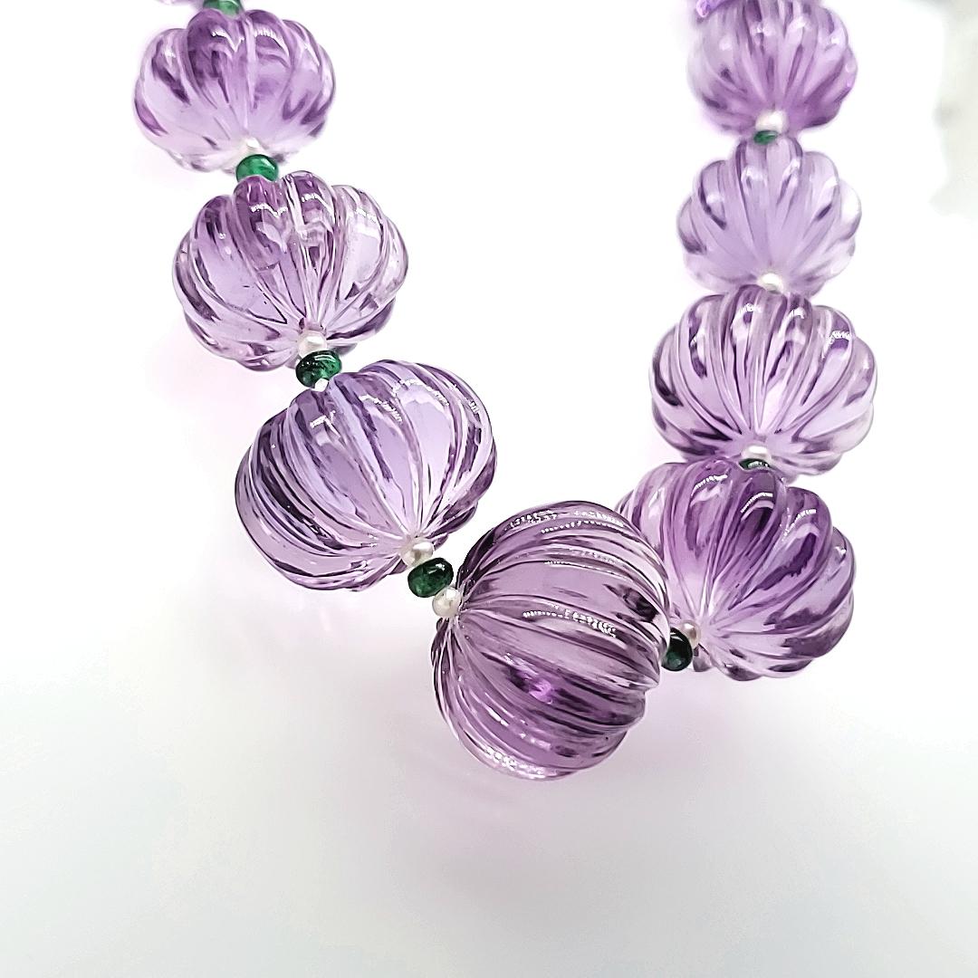 Amethyst Melon Perlen Cts 691 Halskette Damen im Angebot