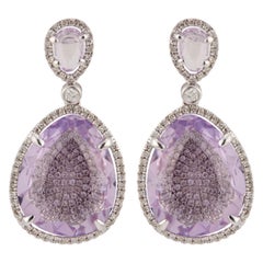 Gold-Ohrringe mit Mikro-Pavé-Diamant-Halo, Amethyst