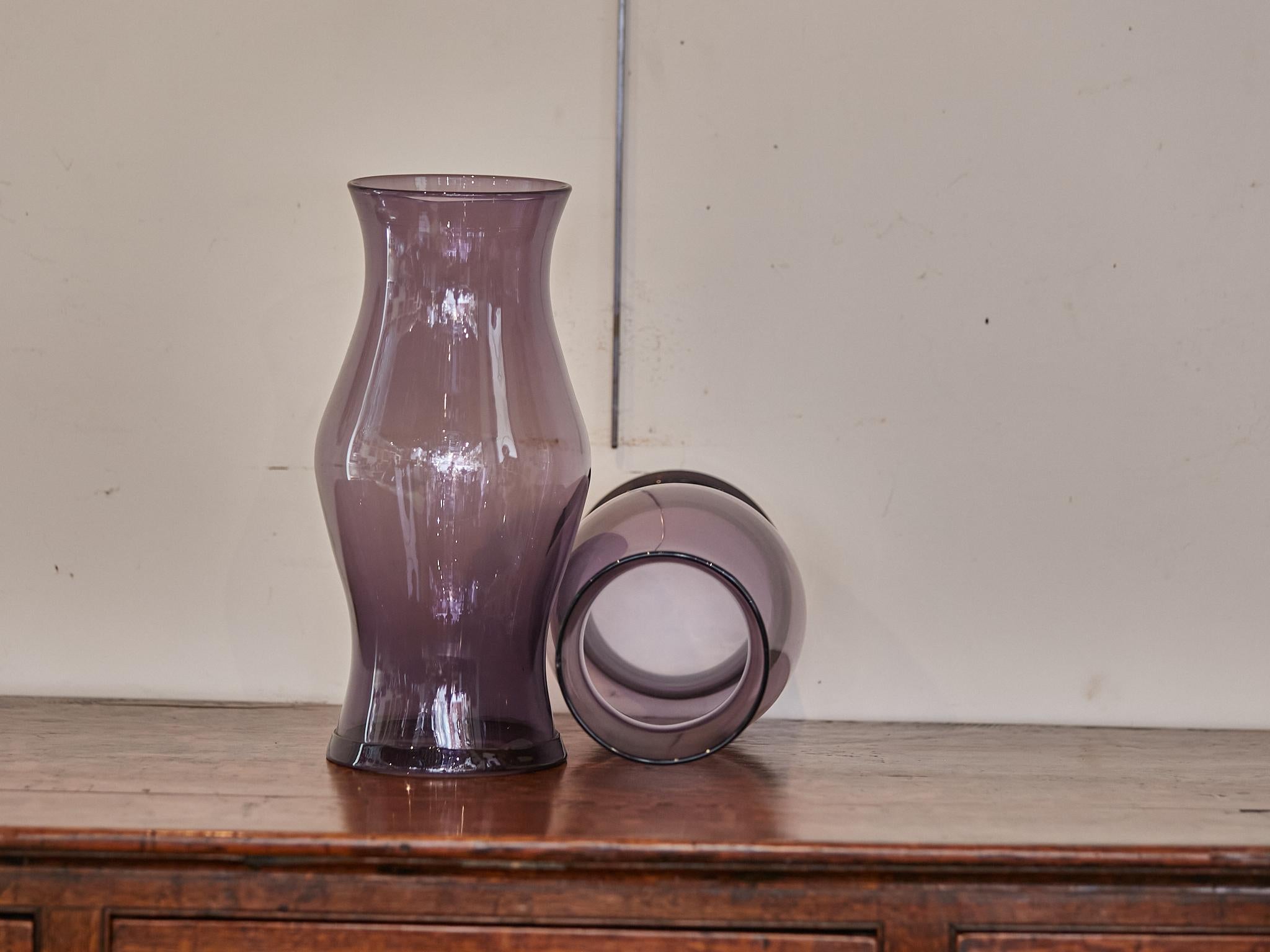 Amethyst Midcentury Period Hurricane Lamp Glass Shades, a Pair In Good Condition For Sale In Atlanta, GA
