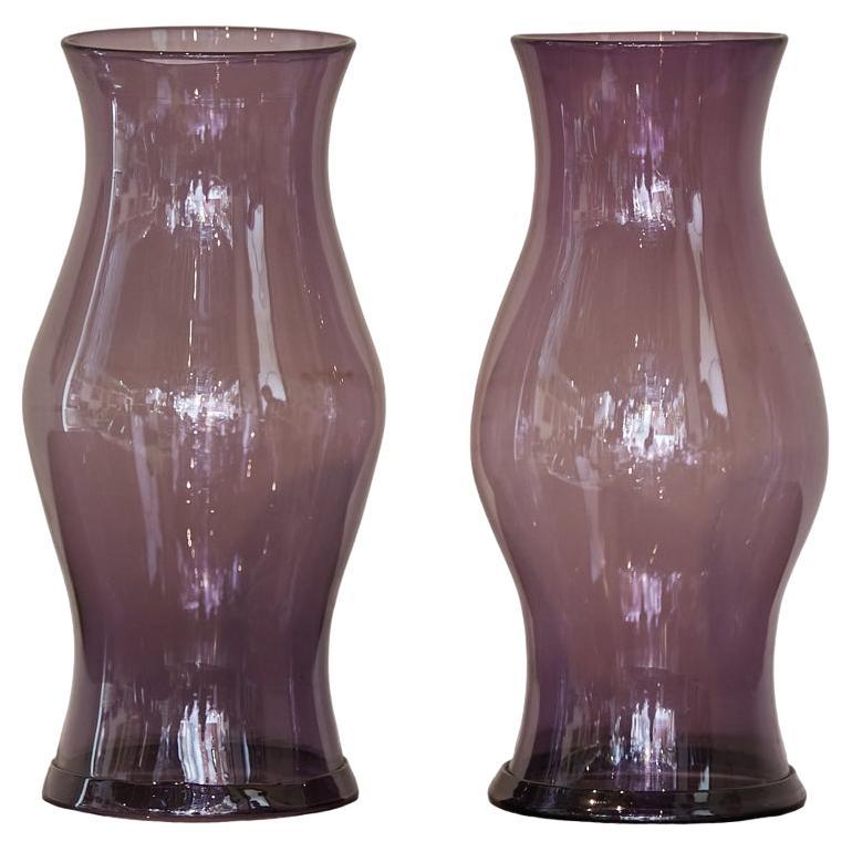 Amethyst Midcentury Period Hurricane Lamp Glass Shades, a Pair