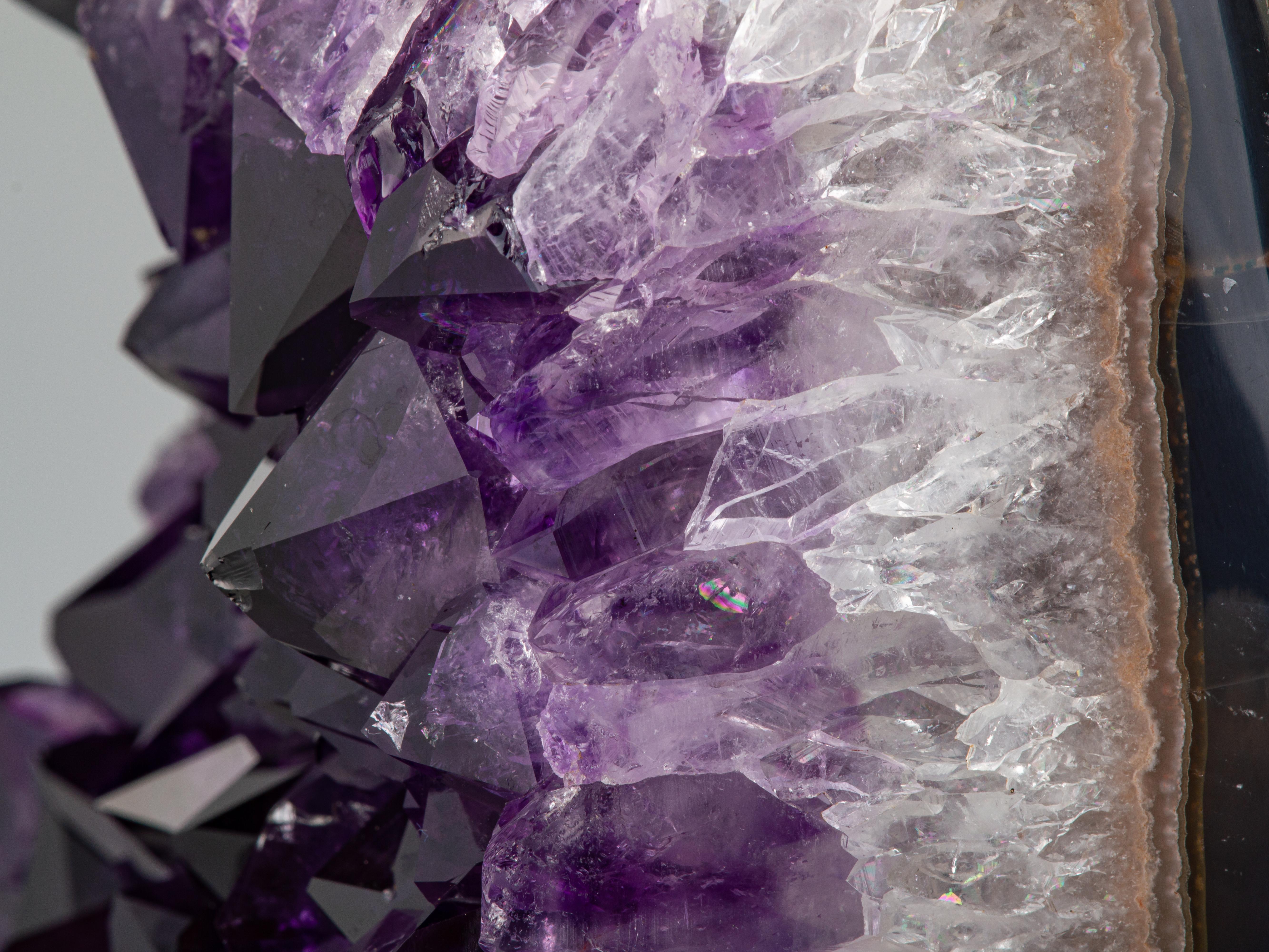 Amethyst Mineral Sculpture with High Crystal Peaks on Metal Stand For Sale 1