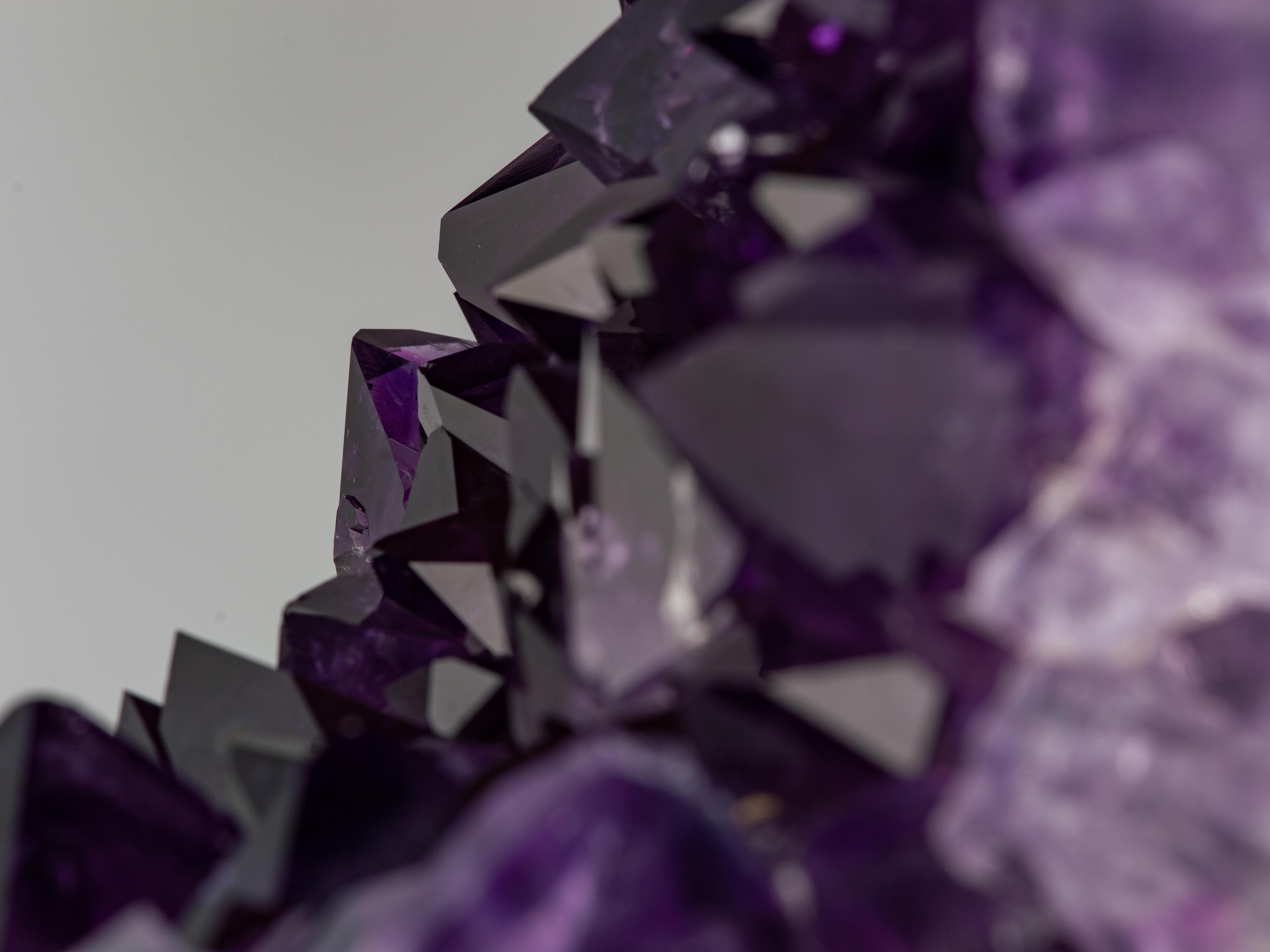 Amethyst Mineral Sculpture with High Crystal Peaks on Metal Stand For Sale 2