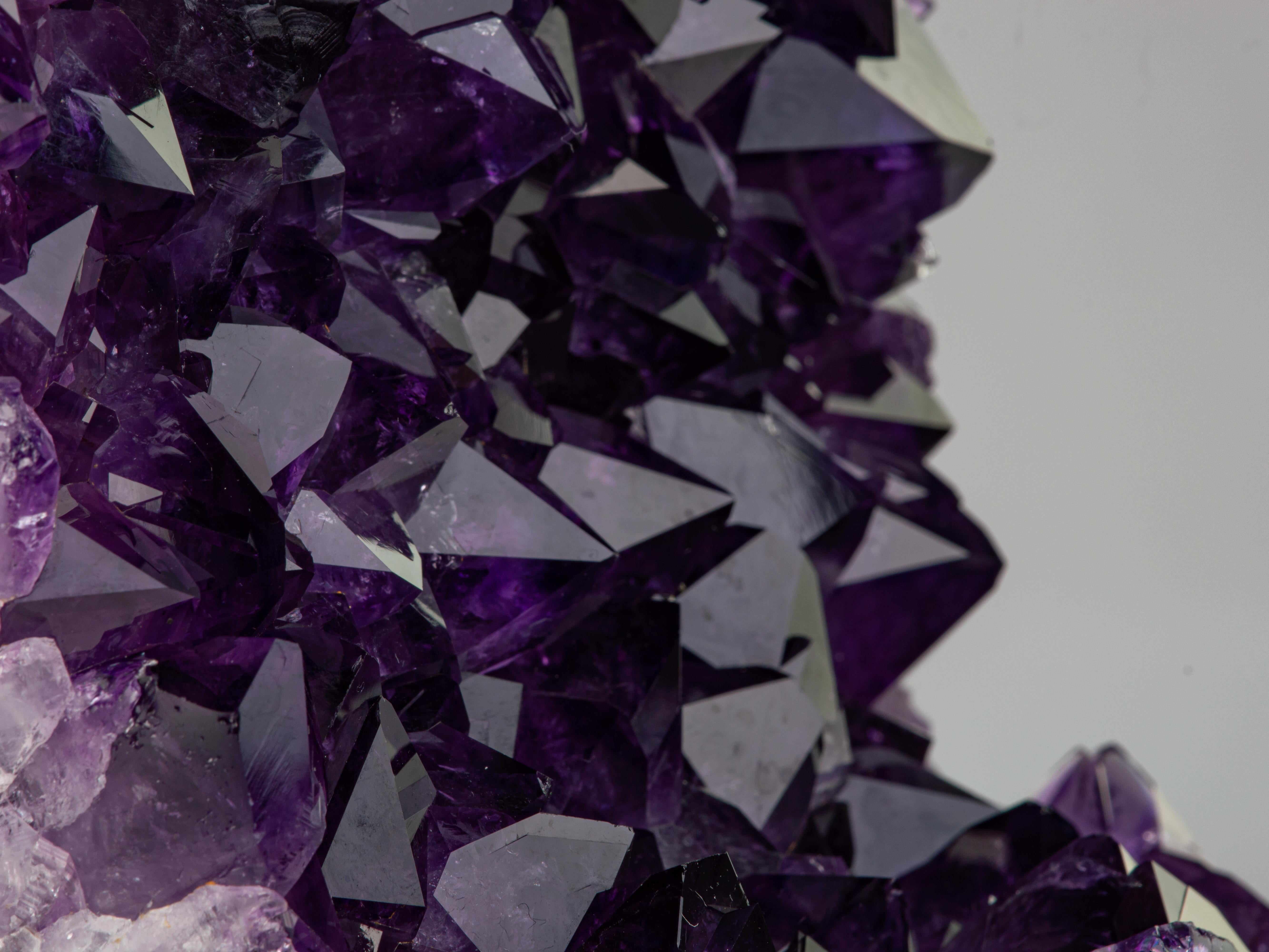 Amethyst Mineral Sculpture with High Crystal Peaks on Metal Stand For Sale 4