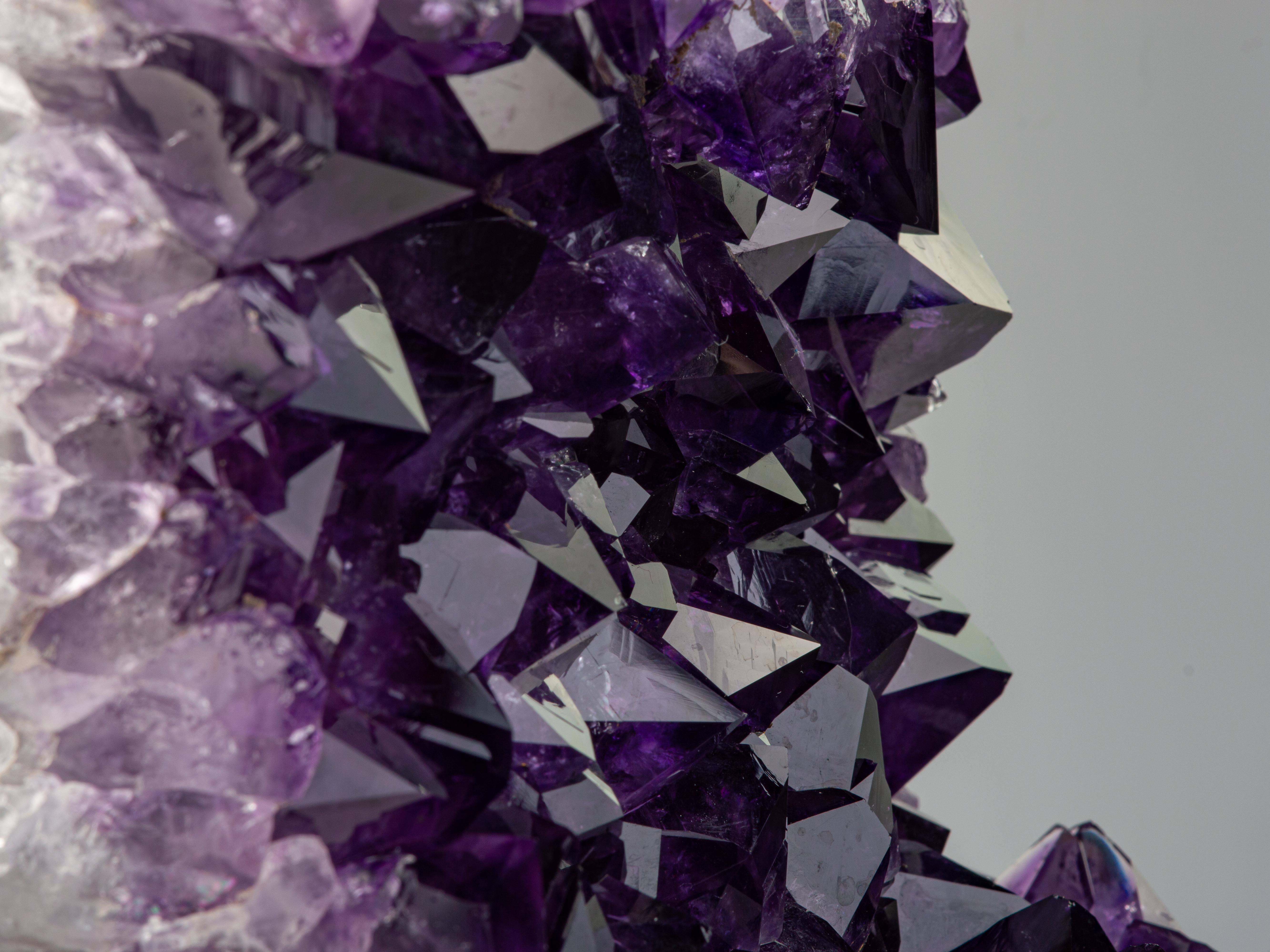 Amethyst Mineral Sculpture with High Crystal Peaks on Metal Stand For Sale 6