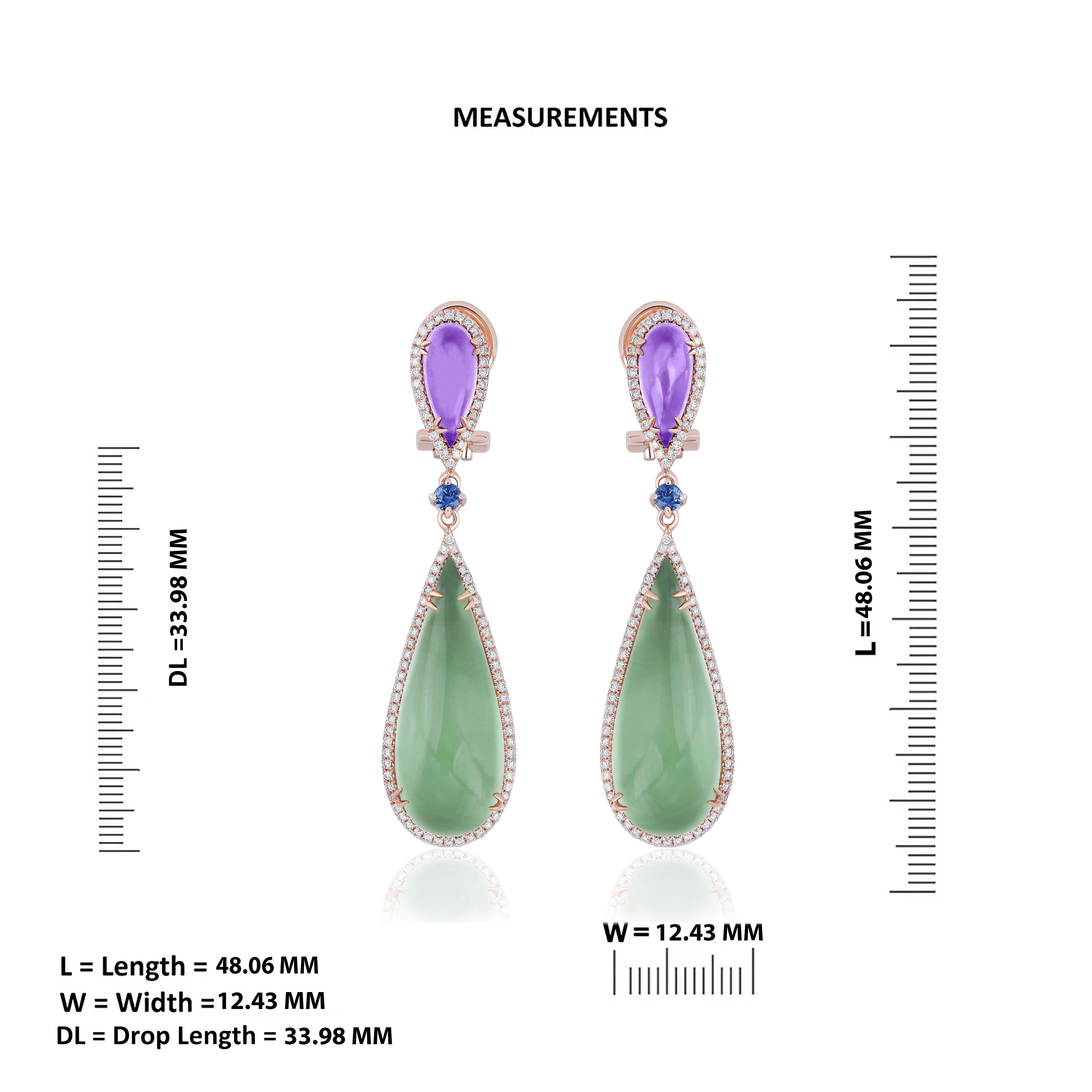 Pear Cut Amethyst, Mint Quartz, Blue sapphire & Diamond Ring, Earring & Pendant 14k Set For Sale