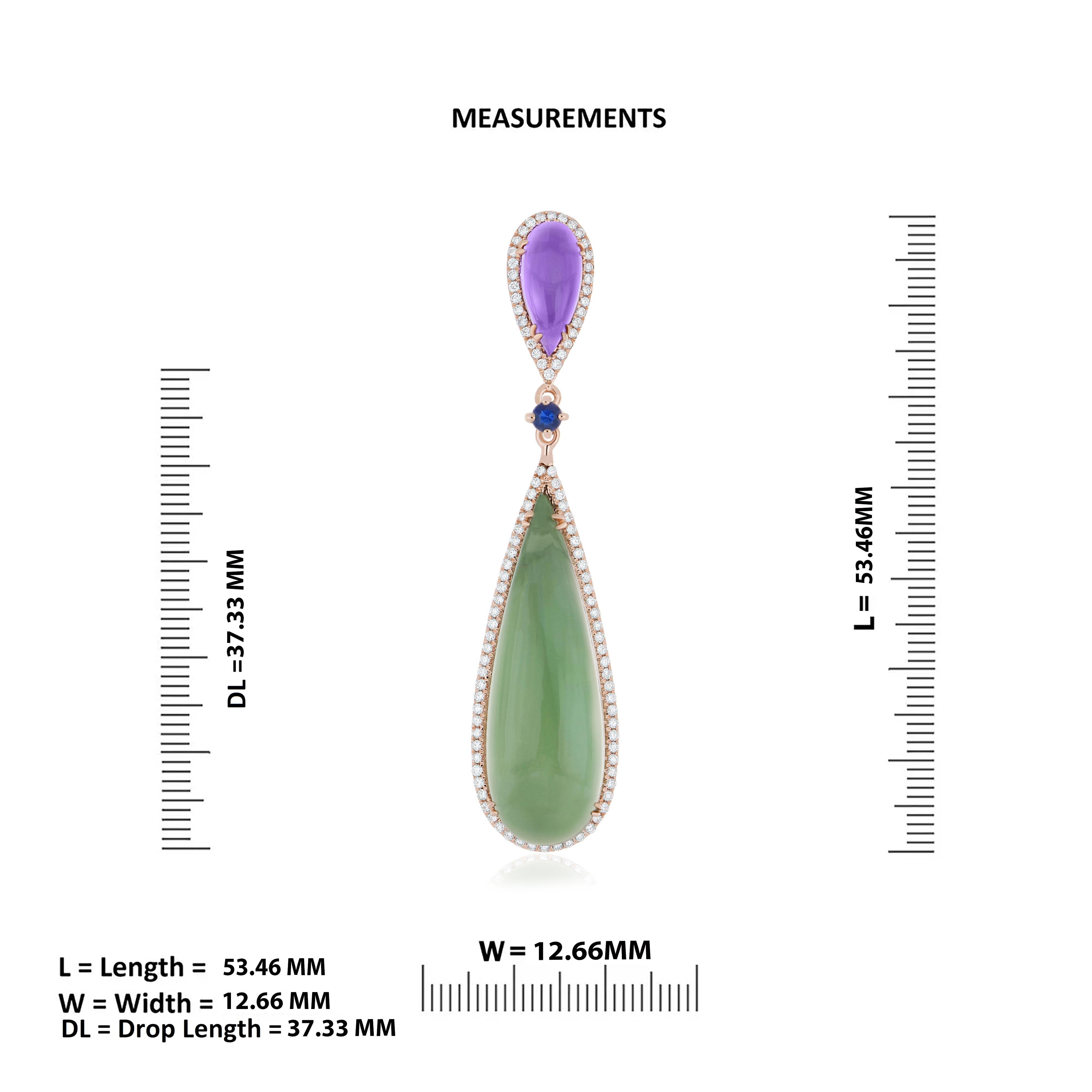 Women's Amethyst, Mint Quartz, Blue sapphire & Diamond Ring, Earring & Pendant 14k Set For Sale