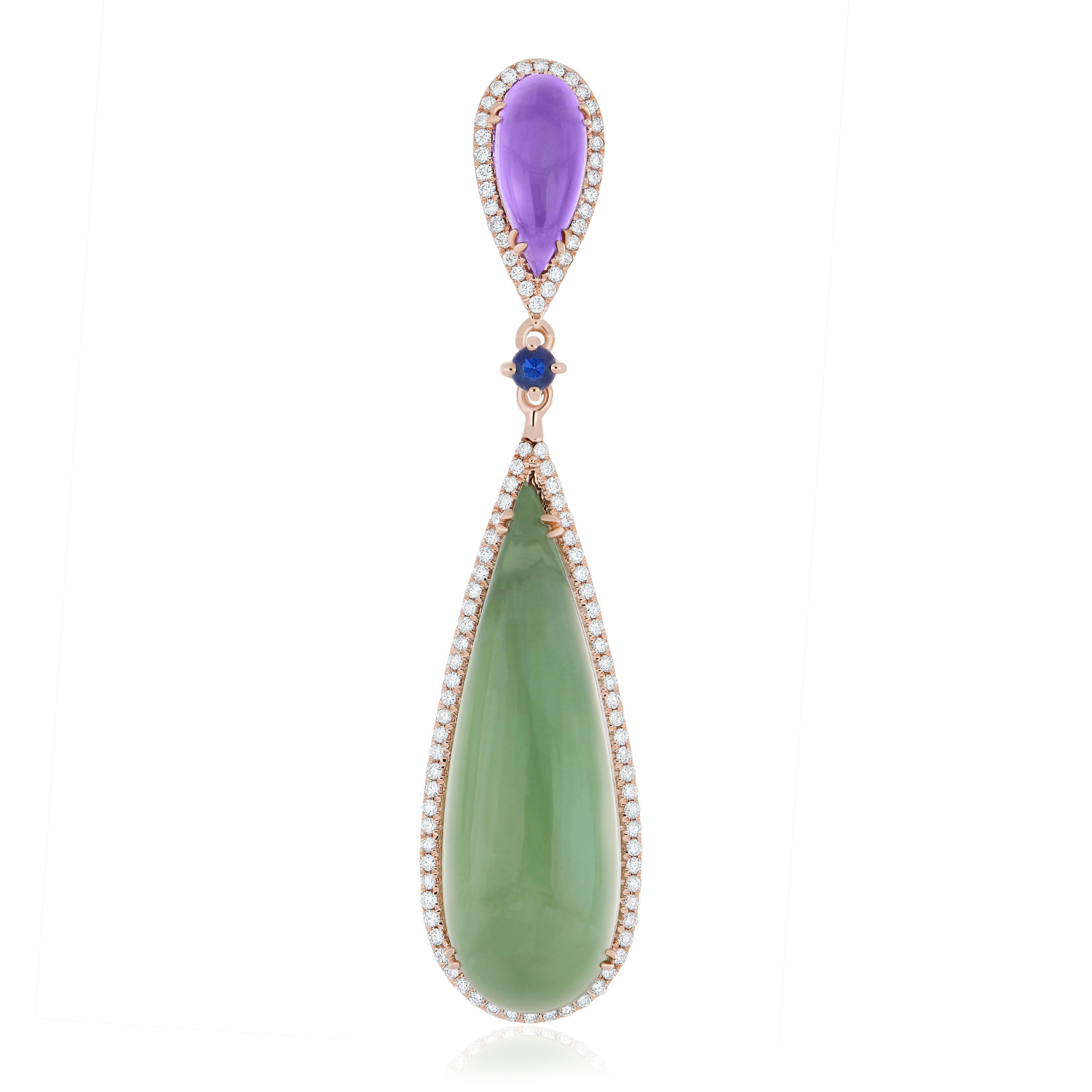 Amethyst, Mint Quartz, Blue sapphire & Diamond Ring, Earring & Pendant 14k Set For Sale 1