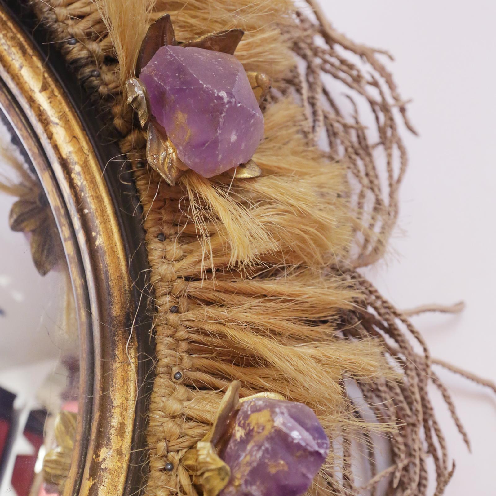 French Amethyst Mirror with Amethyst Stone from Brazil