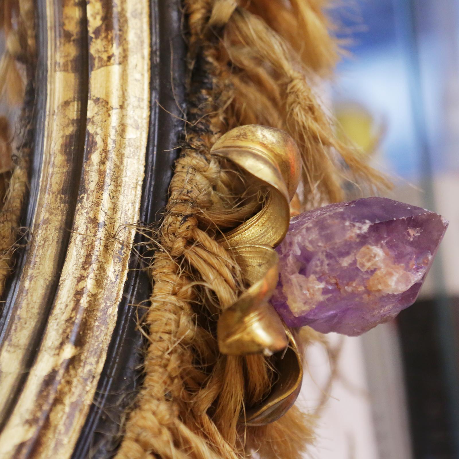 Hand-Crafted Amethyst Mirror with Amethyst Stone from Brazil