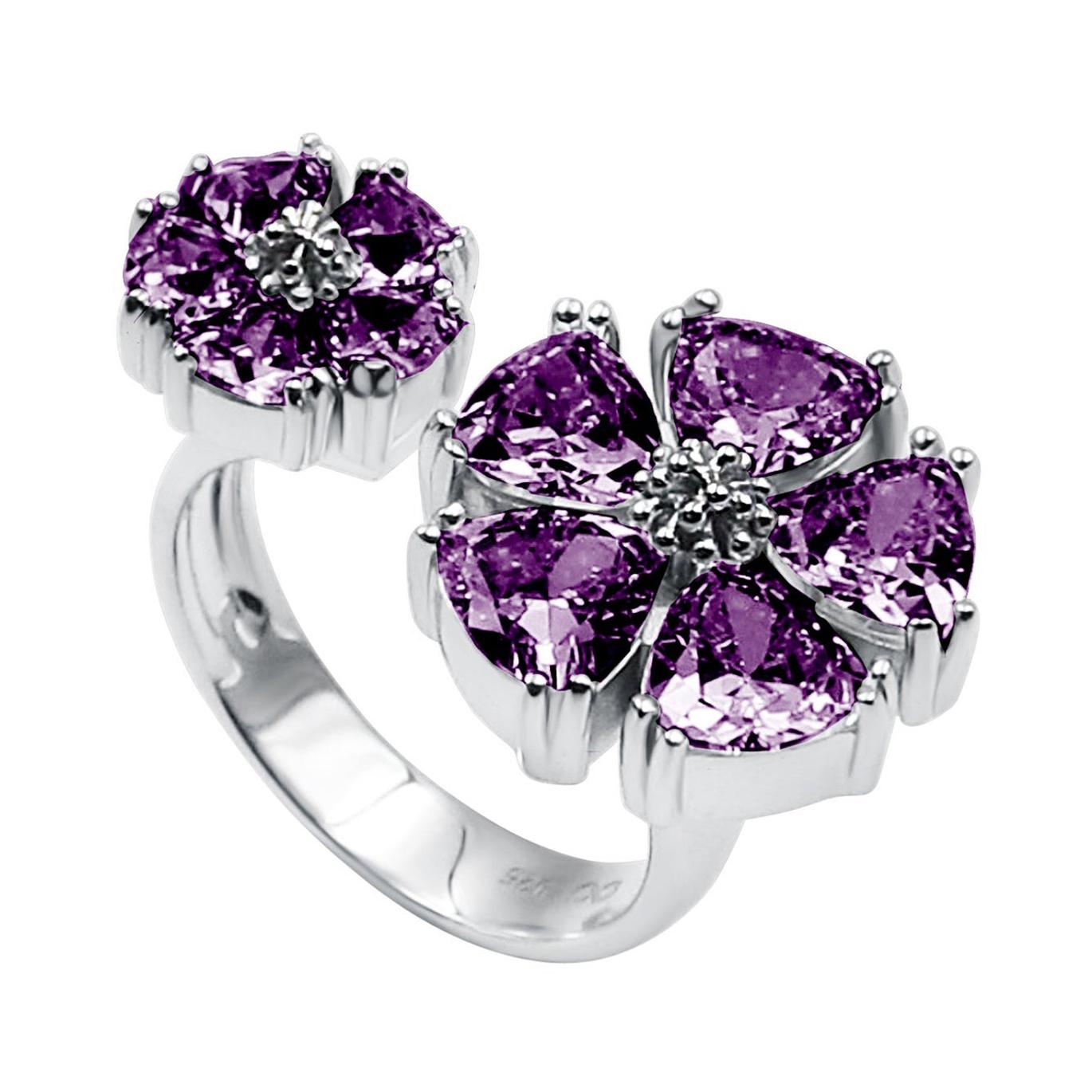 For Sale:  Amethyst Mixed Blossom Stone Open Ring