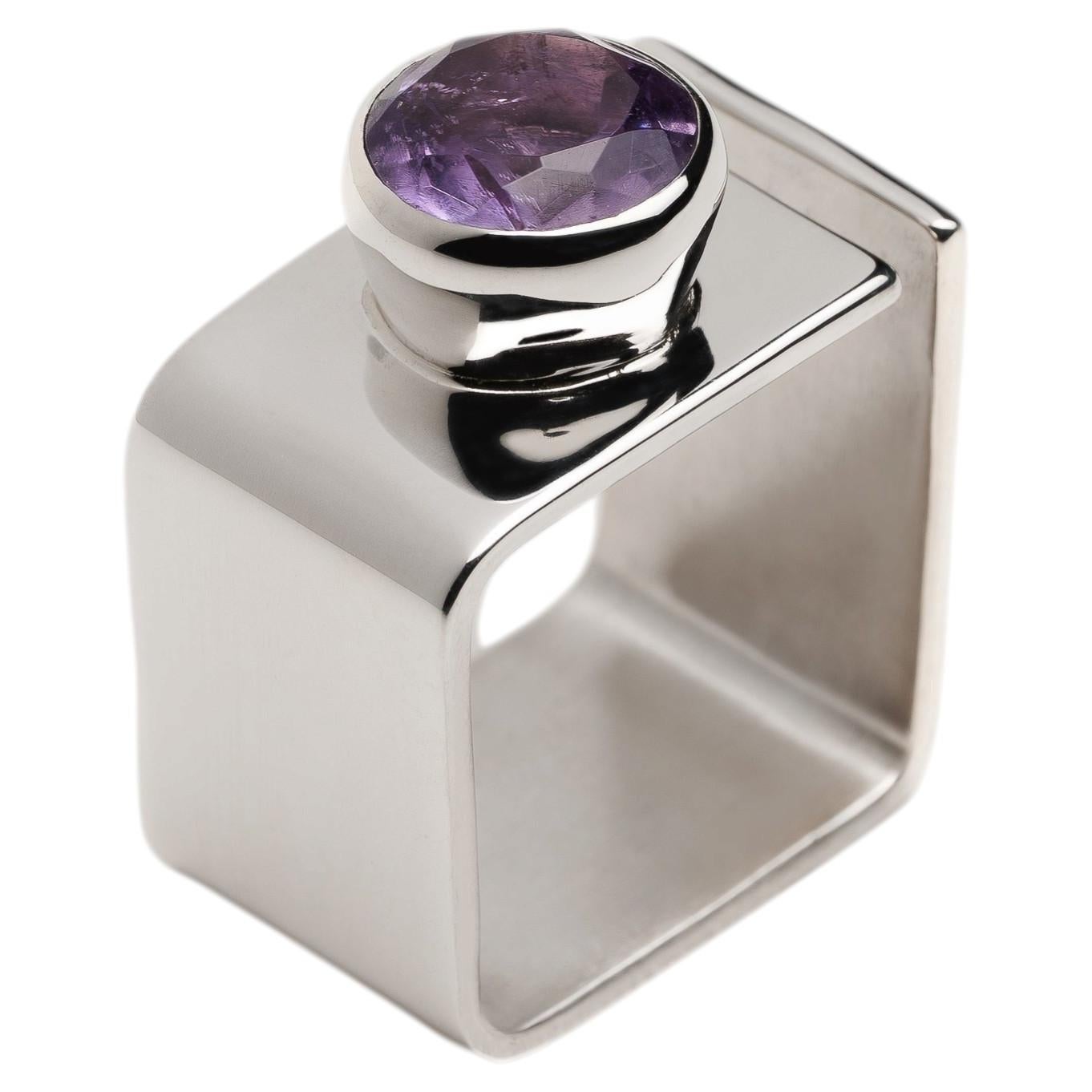 For Sale:  Amethyst Monolith Ring in Sterling Silver 925 by SAKRA
