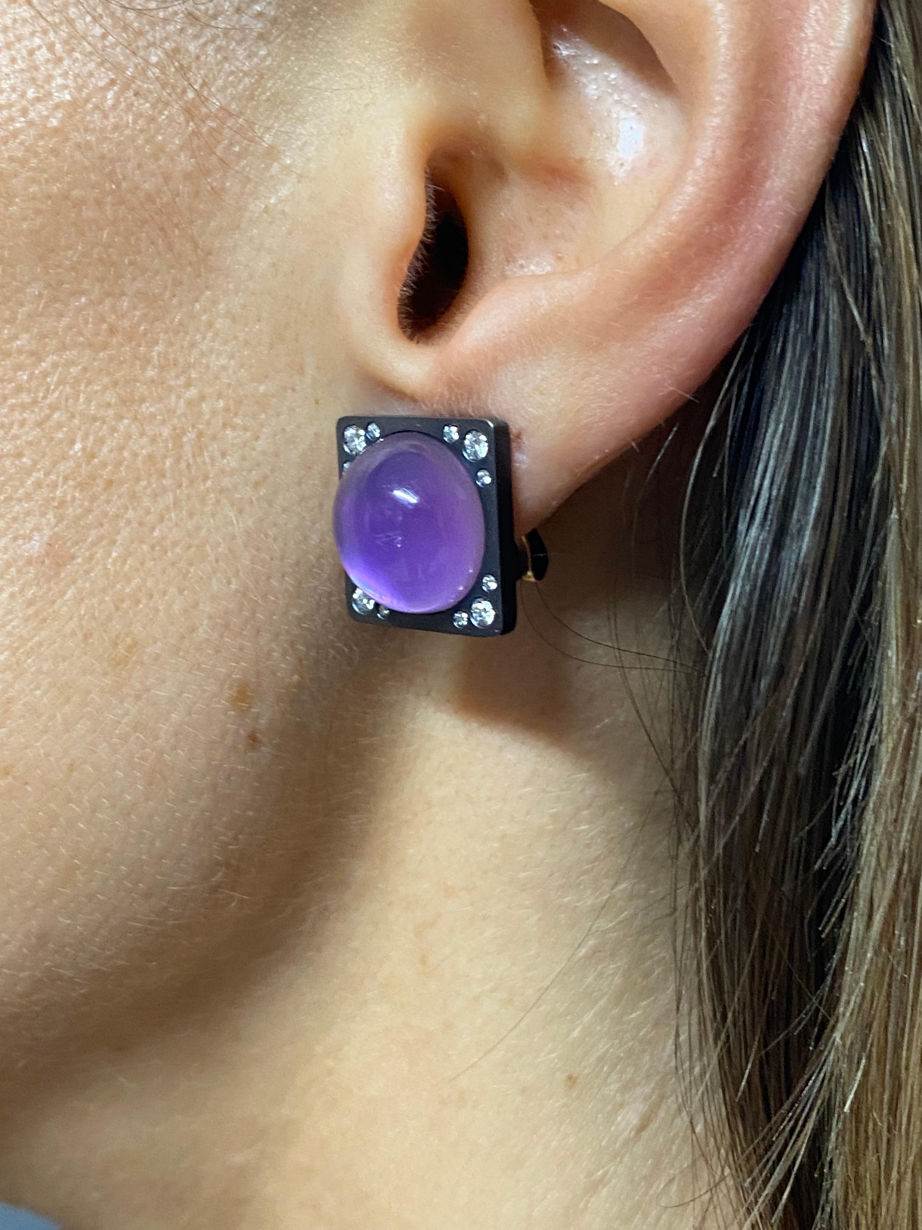 Ohrringe aus 18 Karat Roségold mit Diamanten, Titan, Amethyst und Perlmutt im Angebot 3