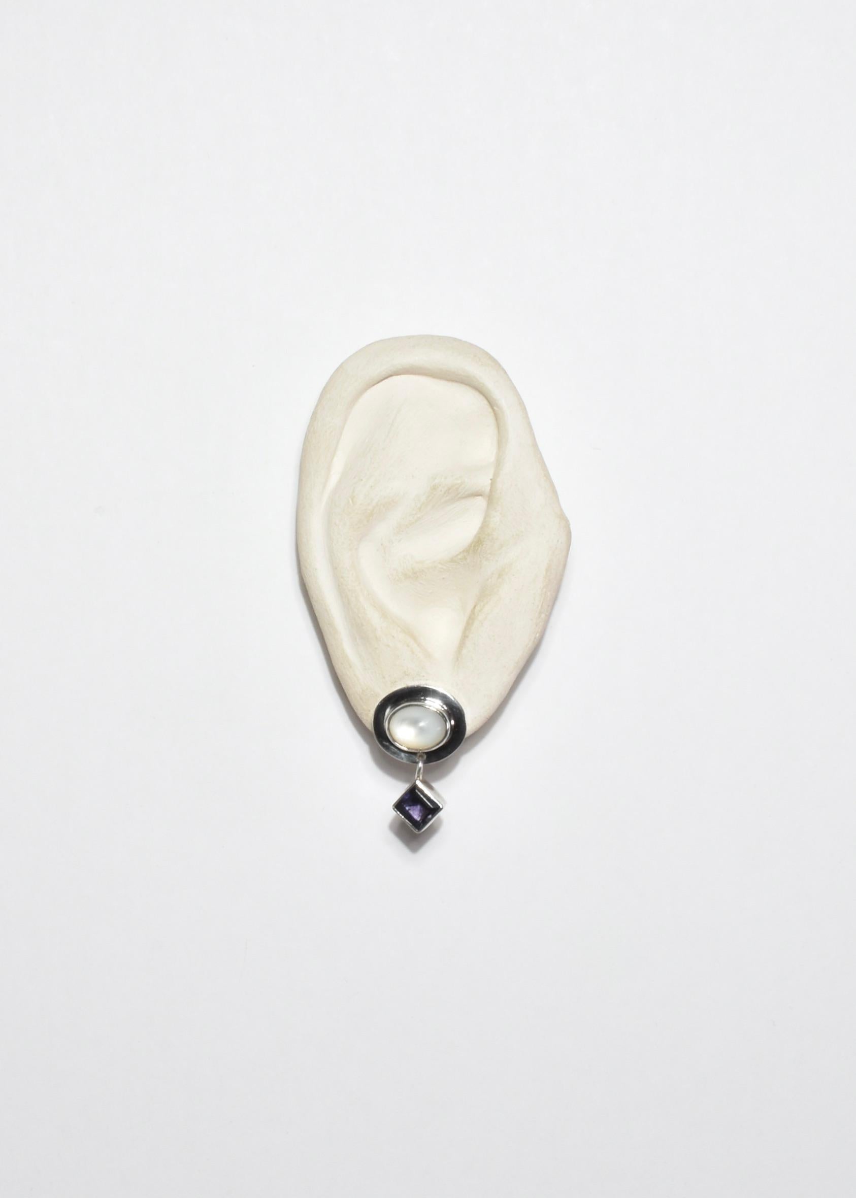 Cabochon Amethyst Mother of Pearl Earrings For Sale